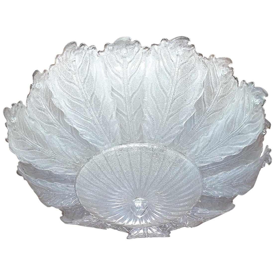 Very Large Midcentury Leaf Murano Glass Flush Mount by Barovier, Italy, 1970s