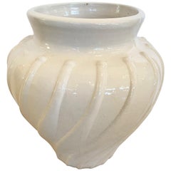 Very Large Mid-Century Modern White Stoneware Pottery Planter Floor Vase