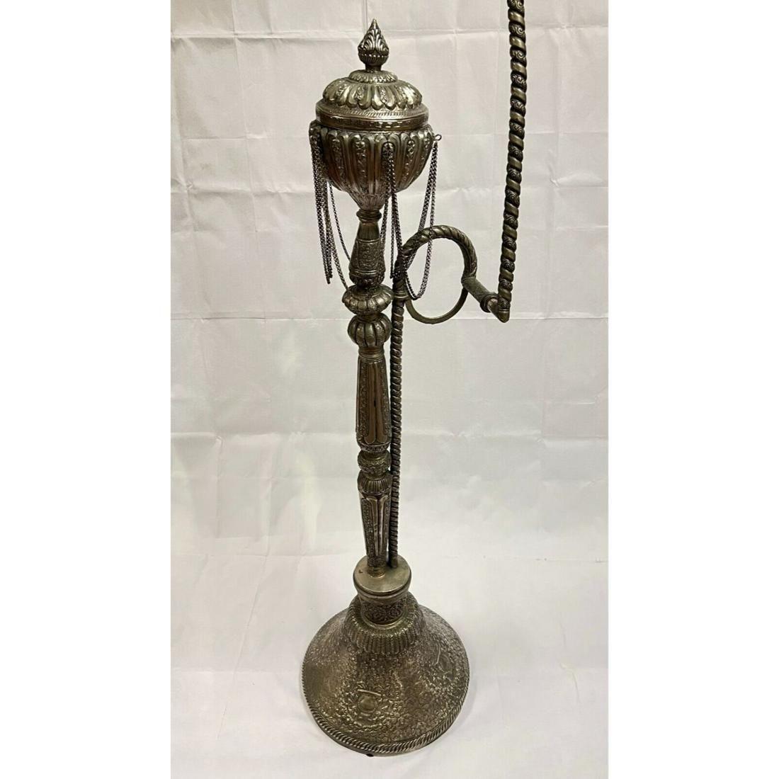 Asian Very Large Middle Eastern Repousse Silver Plate Hookah -- 52 in For Sale