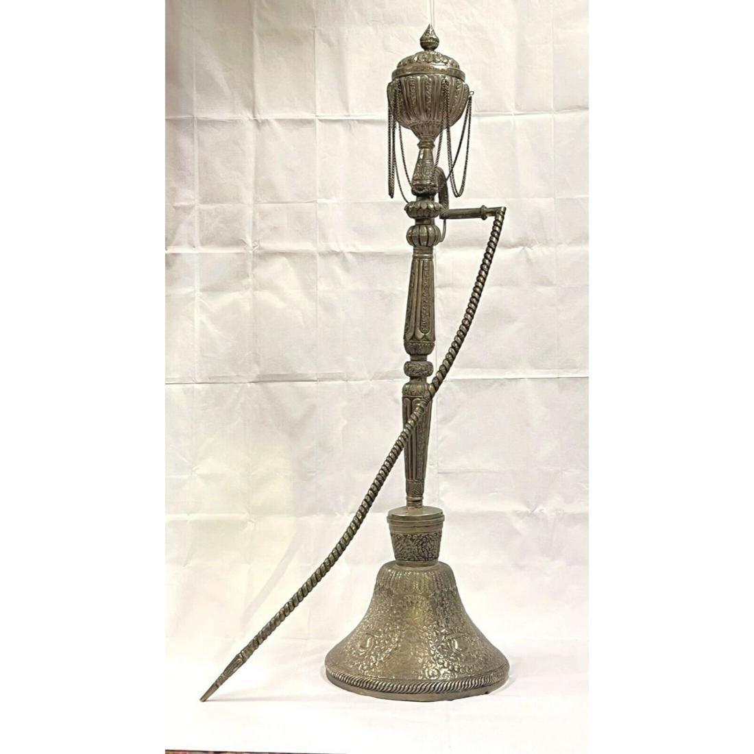 20th Century Very Large Middle Eastern Repousse Silver Plate Hookah -- 52 in For Sale