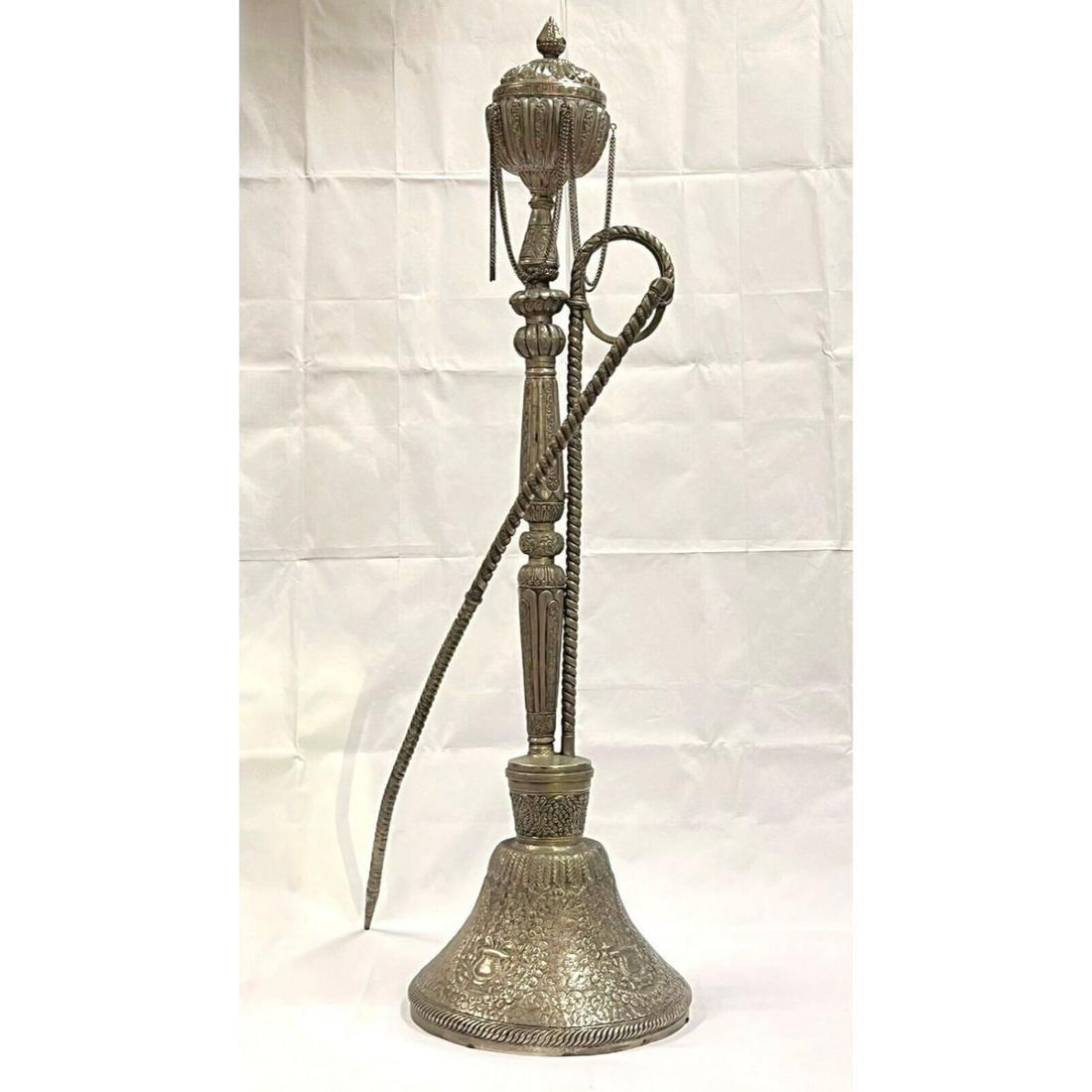 Metal Very Large Middle Eastern Repousse Silver Plate Hookah -- 52 in For Sale
