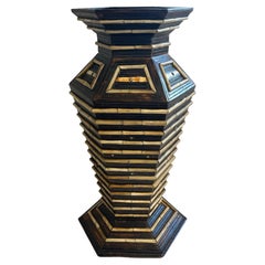 Retro Very Large Mixed Wood Brass & Bone Handmade Vase