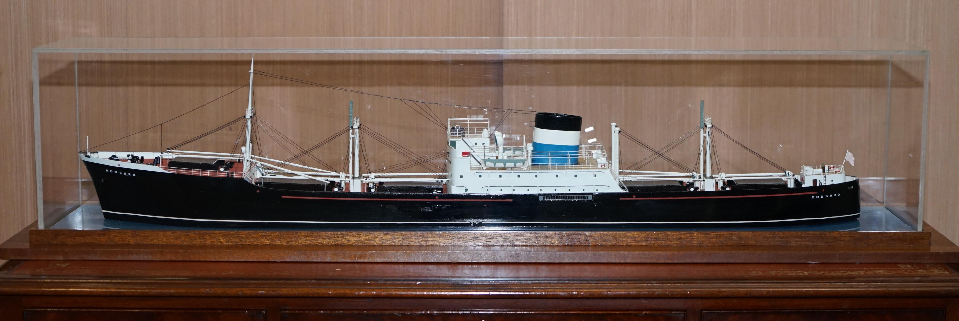 We are delighted to offer for sale this very large display model of the MV Ronsard Liverpool cargo ship

This piece is one of four large scales model ships I have for sale

Details on the original ship

Dimensions: 472.7 x 62 x 28.3 feet (144