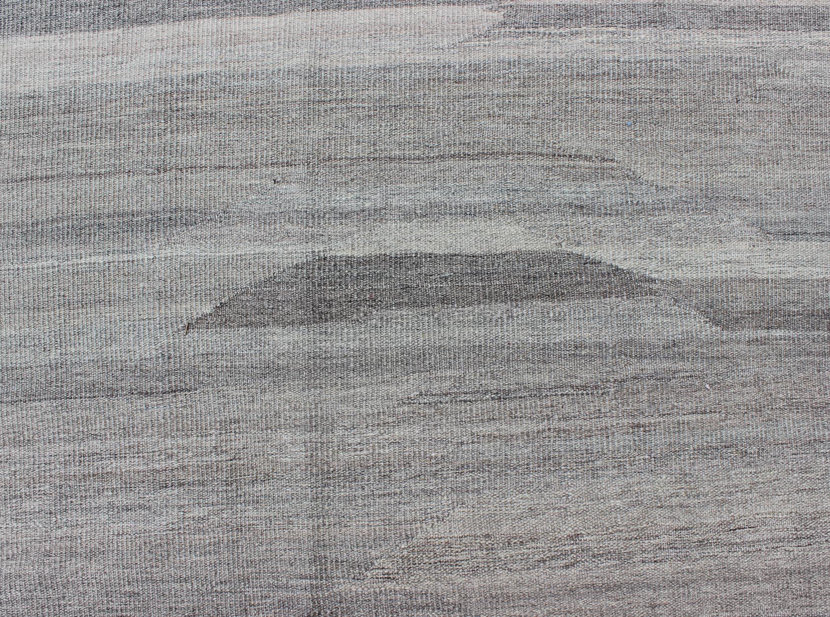 Very Large Modern Kilim with Solid Minimalist Design in Variation of Gray Tones For Sale 3