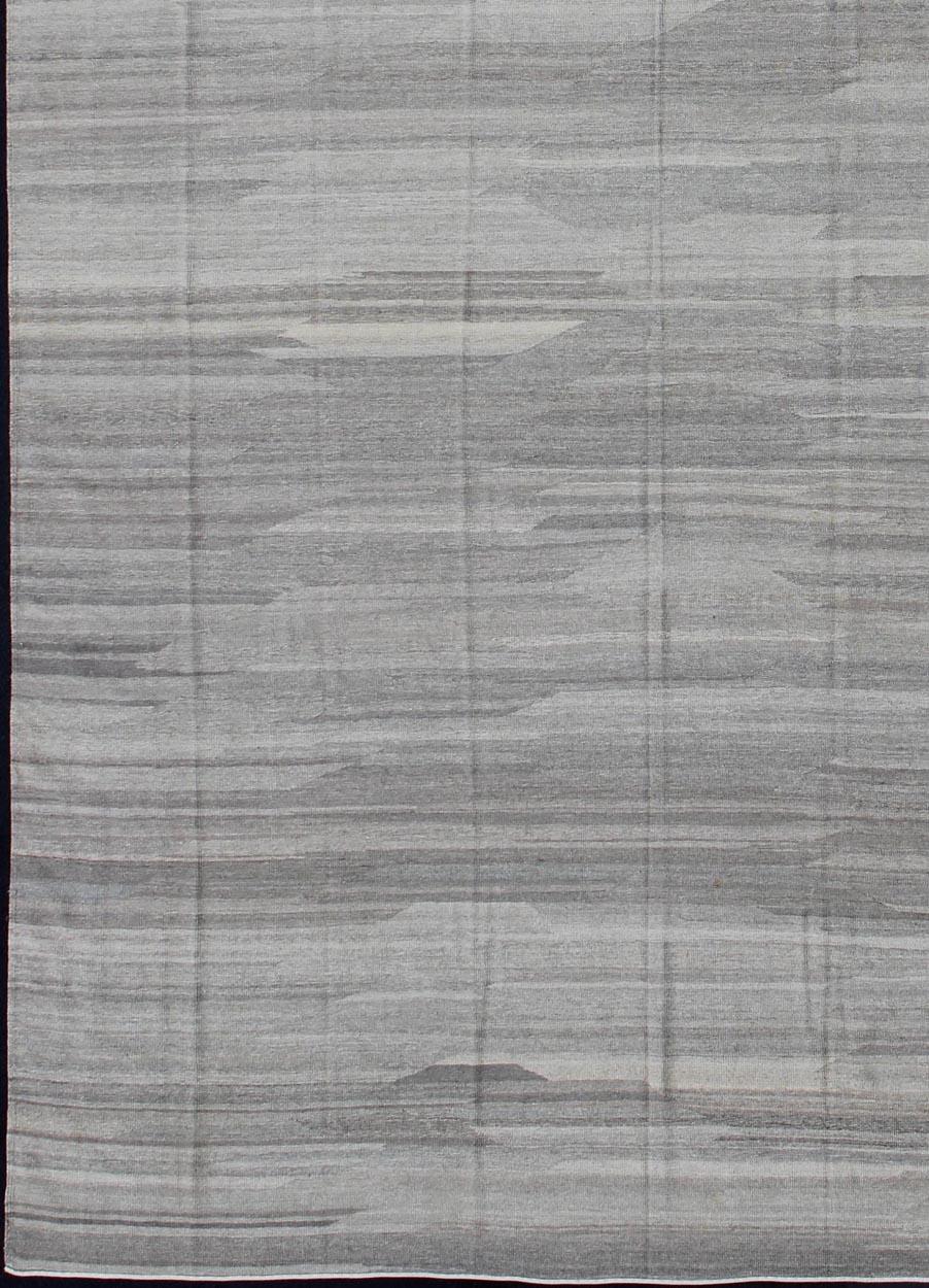 Afghan Very Large Modern Kilim with Solid Minimalist Design in Variation of Gray Tones For Sale