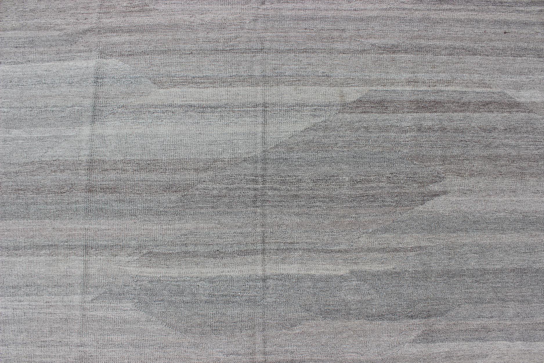 Very Large Modern Kilim with Solid Minimalist Design in Variation of Gray Tones For Sale 1