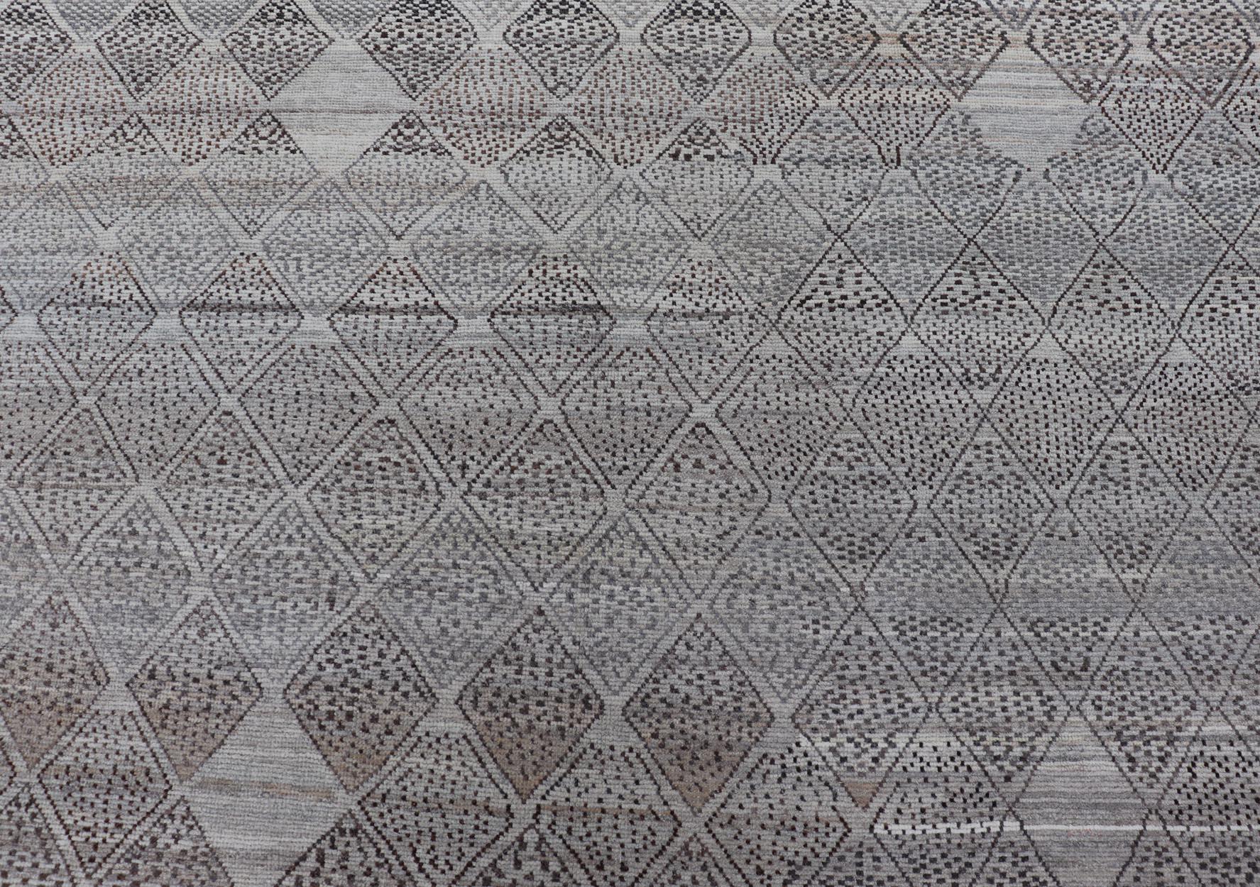 Very Large Modern Rug with Diamond Design in Gray, Taupe & Earth Tones For Sale 3