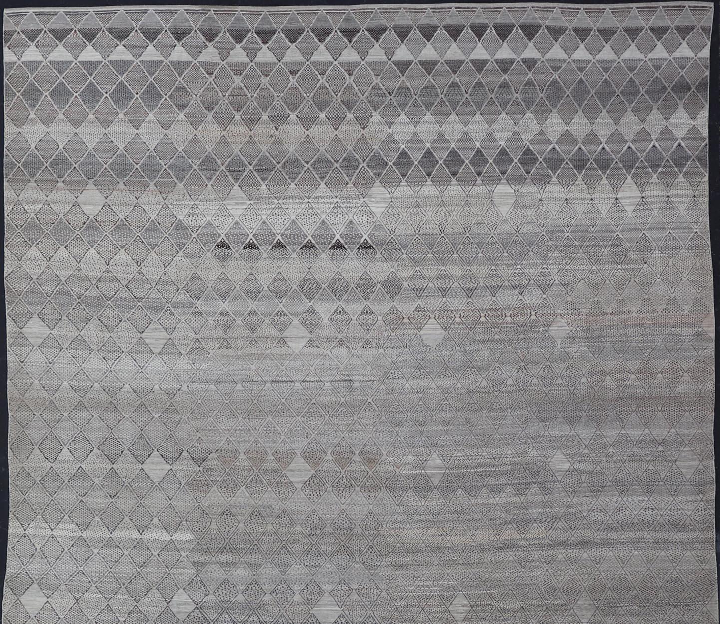 Very Large Modern Rug with Diamond Design in Gray, Taupe & Earth Tones For Sale 8