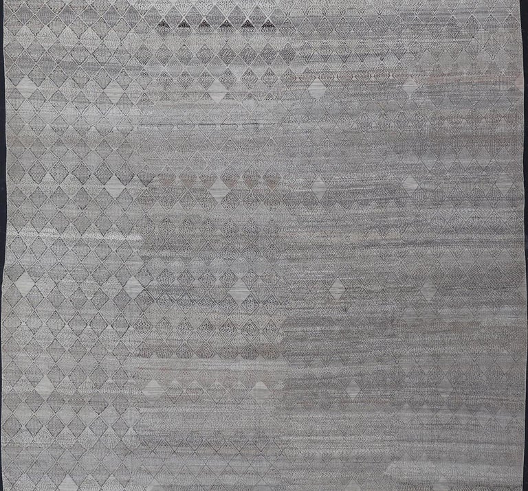 Very Large Modern Rug with Diamond Design in Gray, Taupe and Earth