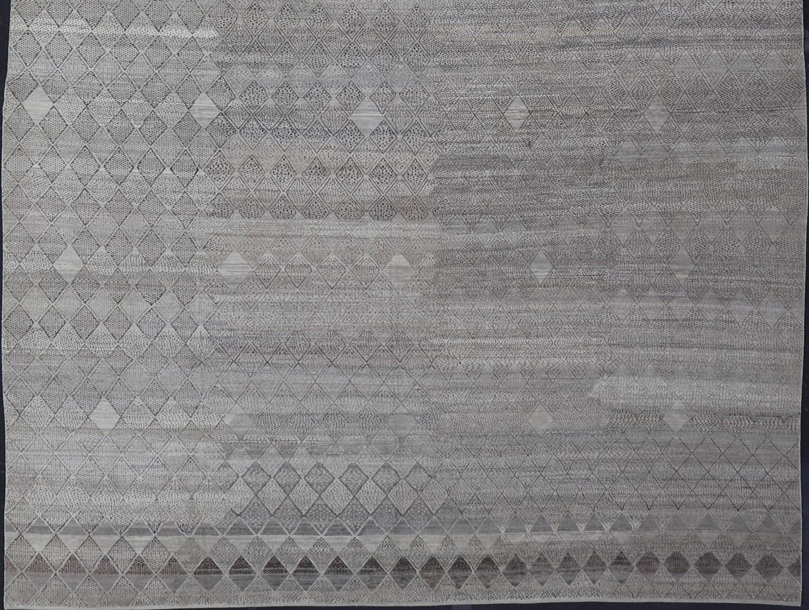 Hand-Knotted Very Large Modern Rug with Diamond Design in Gray, Taupe & Earth Tones For Sale