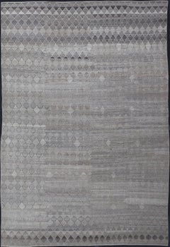 Très grand tapis moderne avec motif de diamants dans les tons gris, taupe et terre