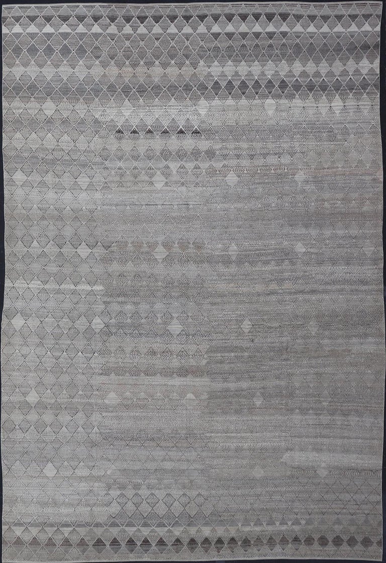 Very Large Modern Rug with Diamond Design in Gray, Taupe and Earth