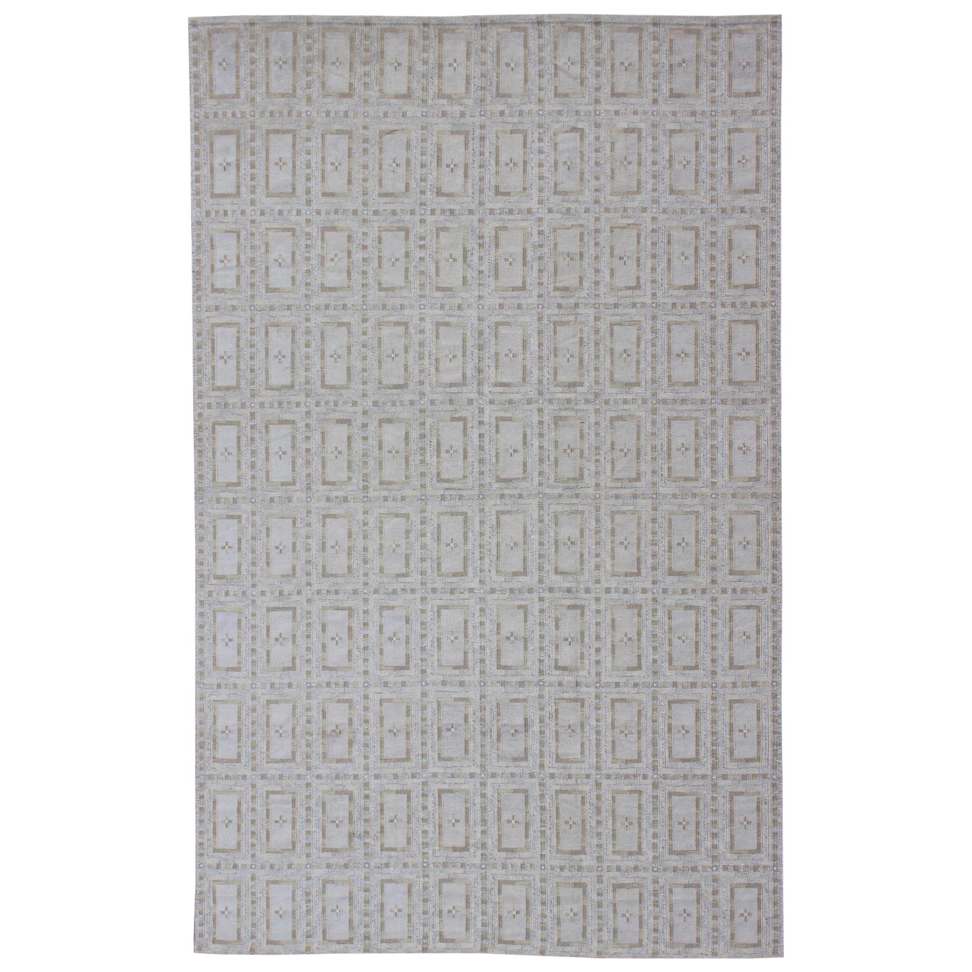 Großer skandinavischer Flachgewebe-Teppich mit geometrischem All-Over-Design