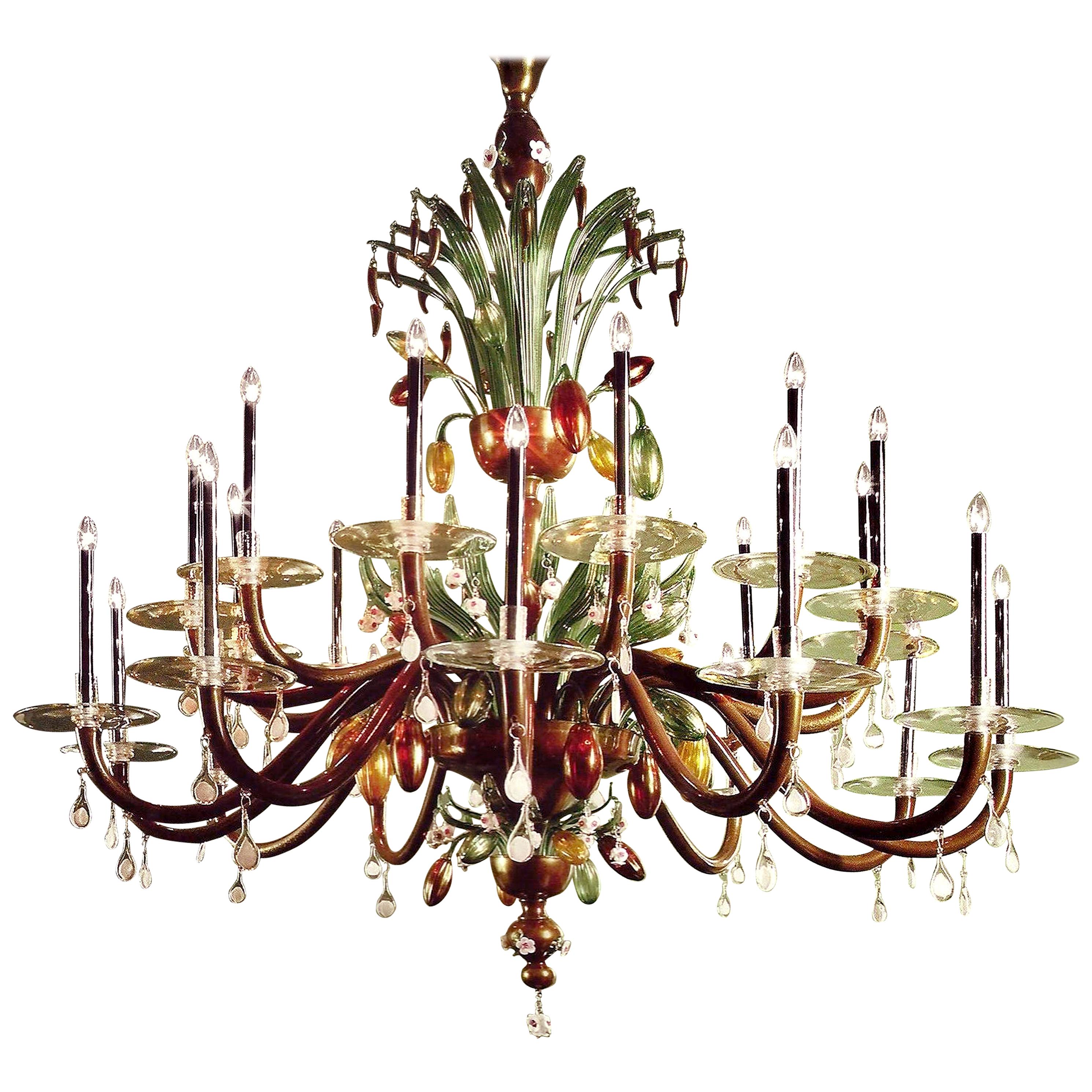 Very Large Multi-Color Hand Blown Murano / Venetian Glass Chandelier For Sale