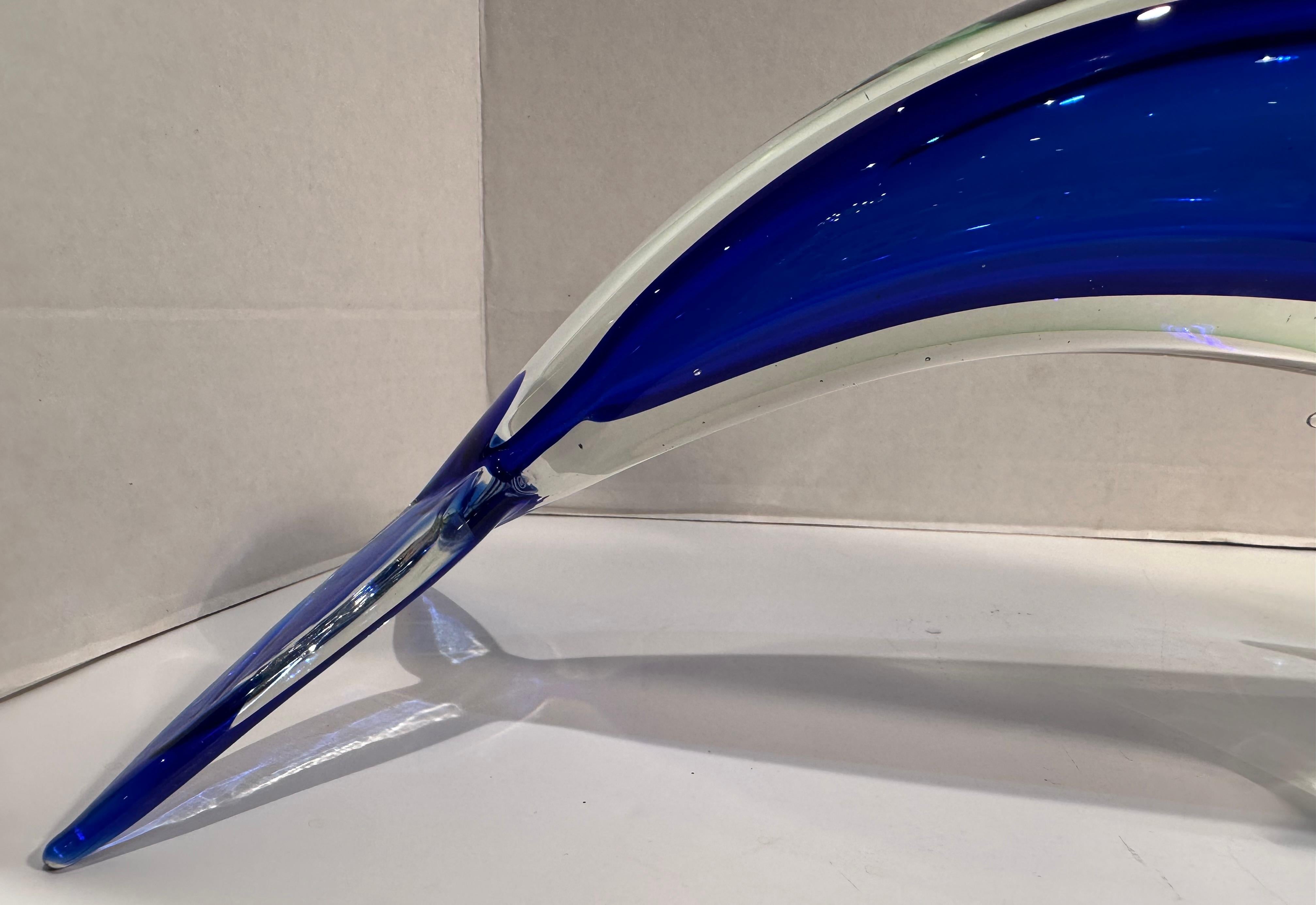 Very Large Murano Art Glass Cobalt Blue and Green Sommerso Dolphin Sculpture For Sale 4