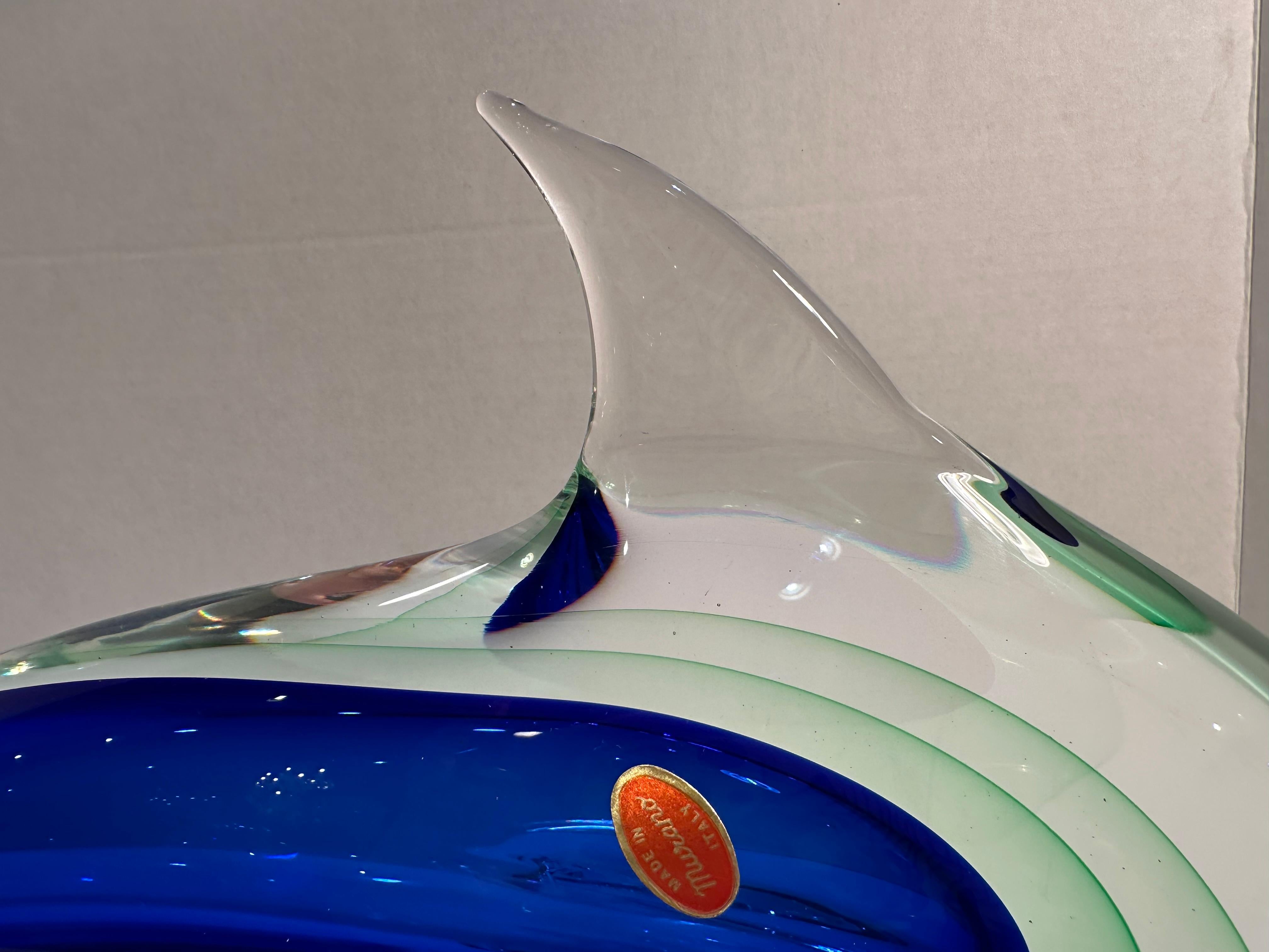 Very Large Murano Art Glass Cobalt Blue and Green Sommerso Dolphin Sculpture For Sale 5