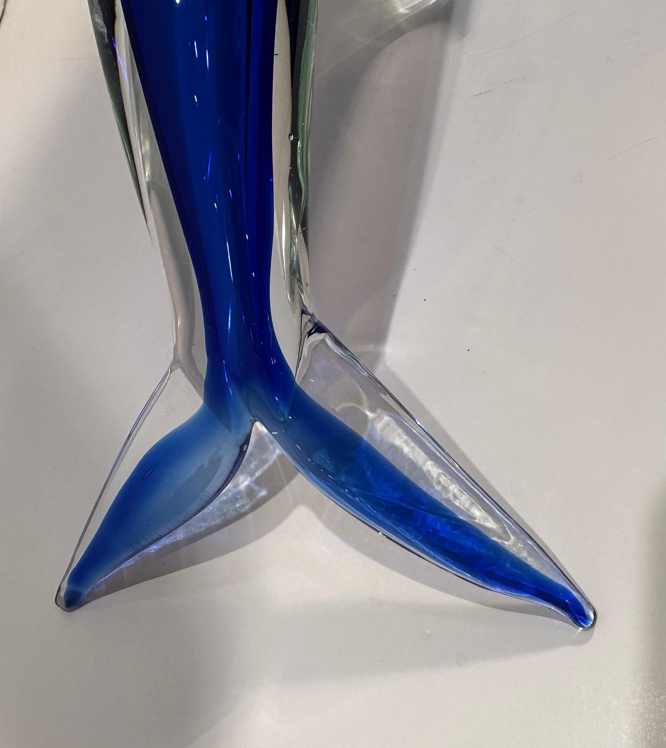 Modern Very Large Murano Art Glass Cobalt Blue and Green Sommerso Dolphin Sculpture For Sale