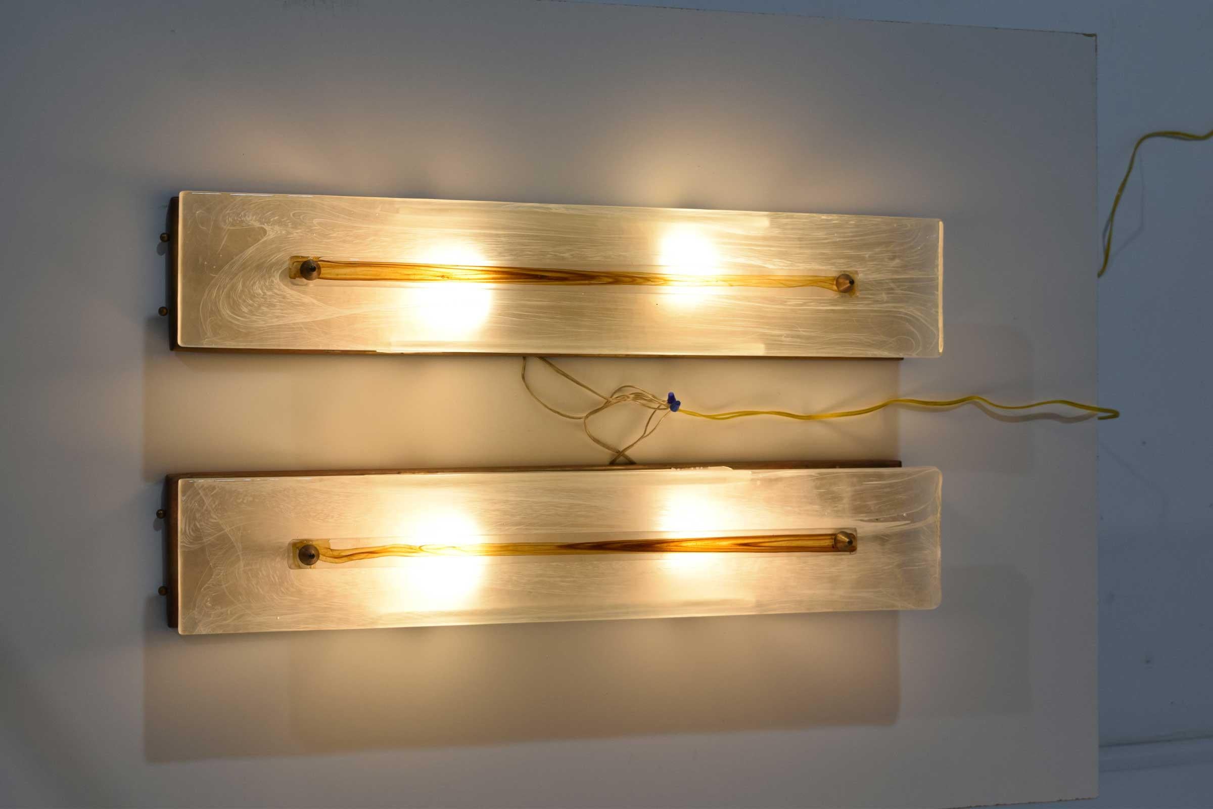 Brass Very Large Murano Glass Wall Sconces