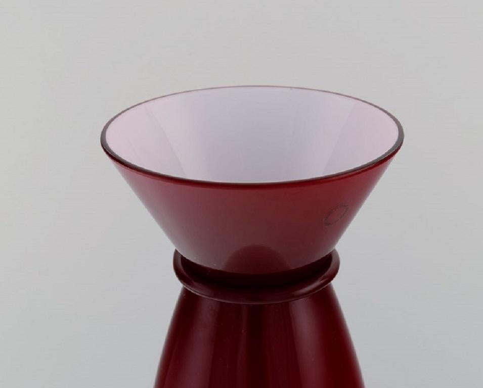 Italian Very Large Murano / Venini Vase in Burgundy Red Mouth Blown Art Glass