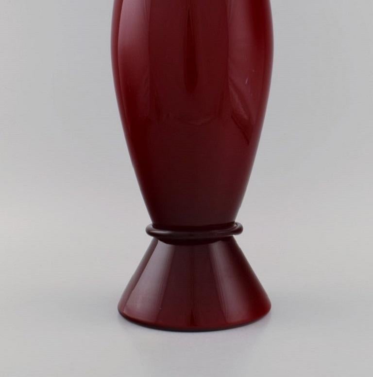 Late 20th Century Very Large Murano / Venini Vase in Burgundy Red Mouth Blown Art Glass