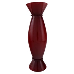 Very Large Murano / Venini Vase in Burgundy Red Mouth Blown Art Glass