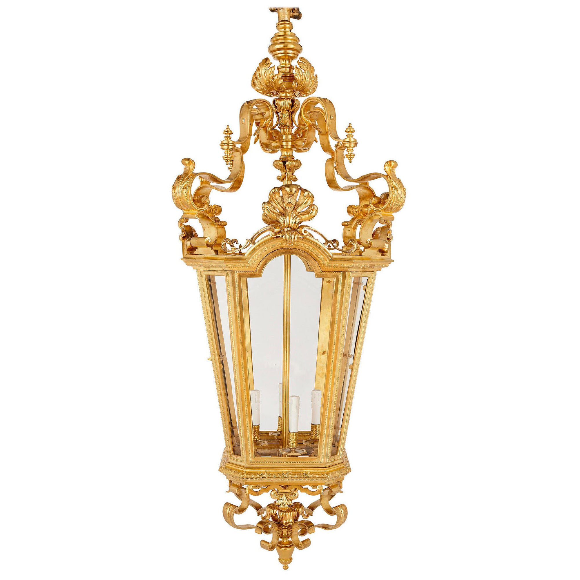 Linterna muy grande de bronce dorado de la época rococó de Napoleón III