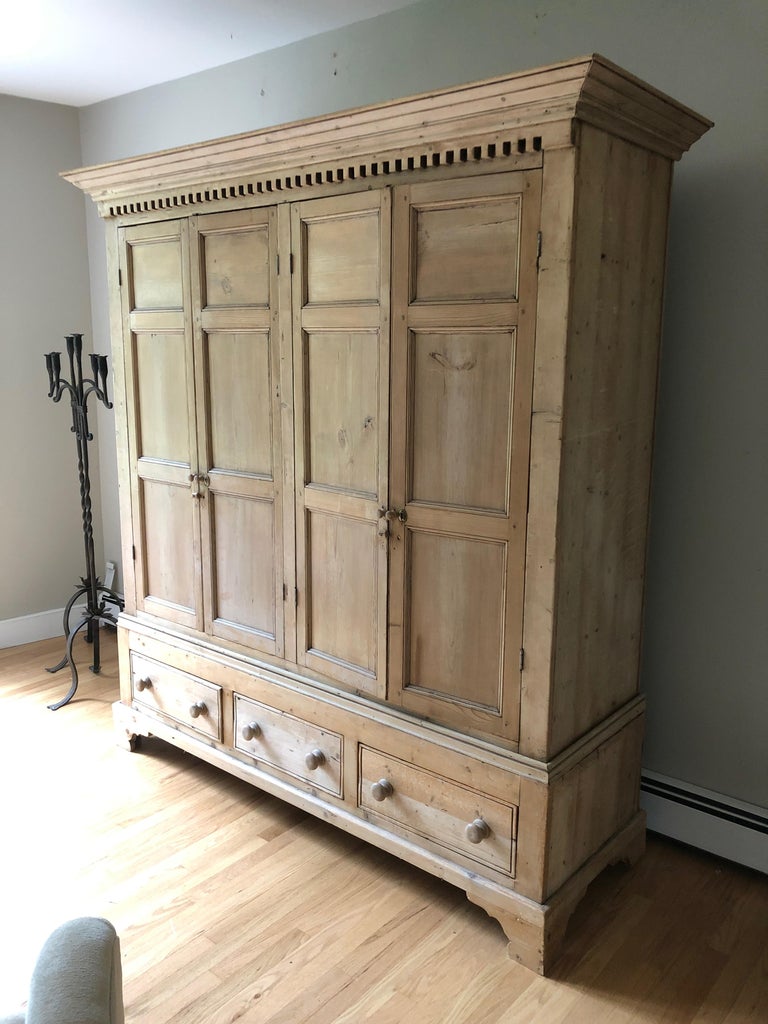 Very Large Natural Irish Pine Custom Double Cupboard For Sale