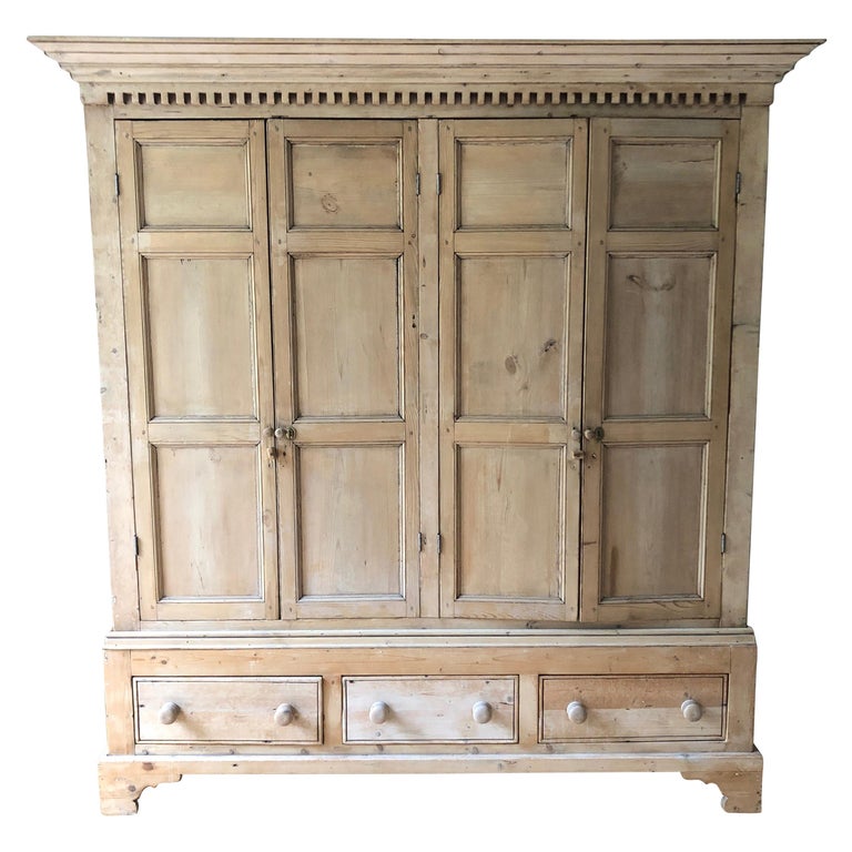 Very Large Natural Irish Pine Custom Double Cupboard For Sale