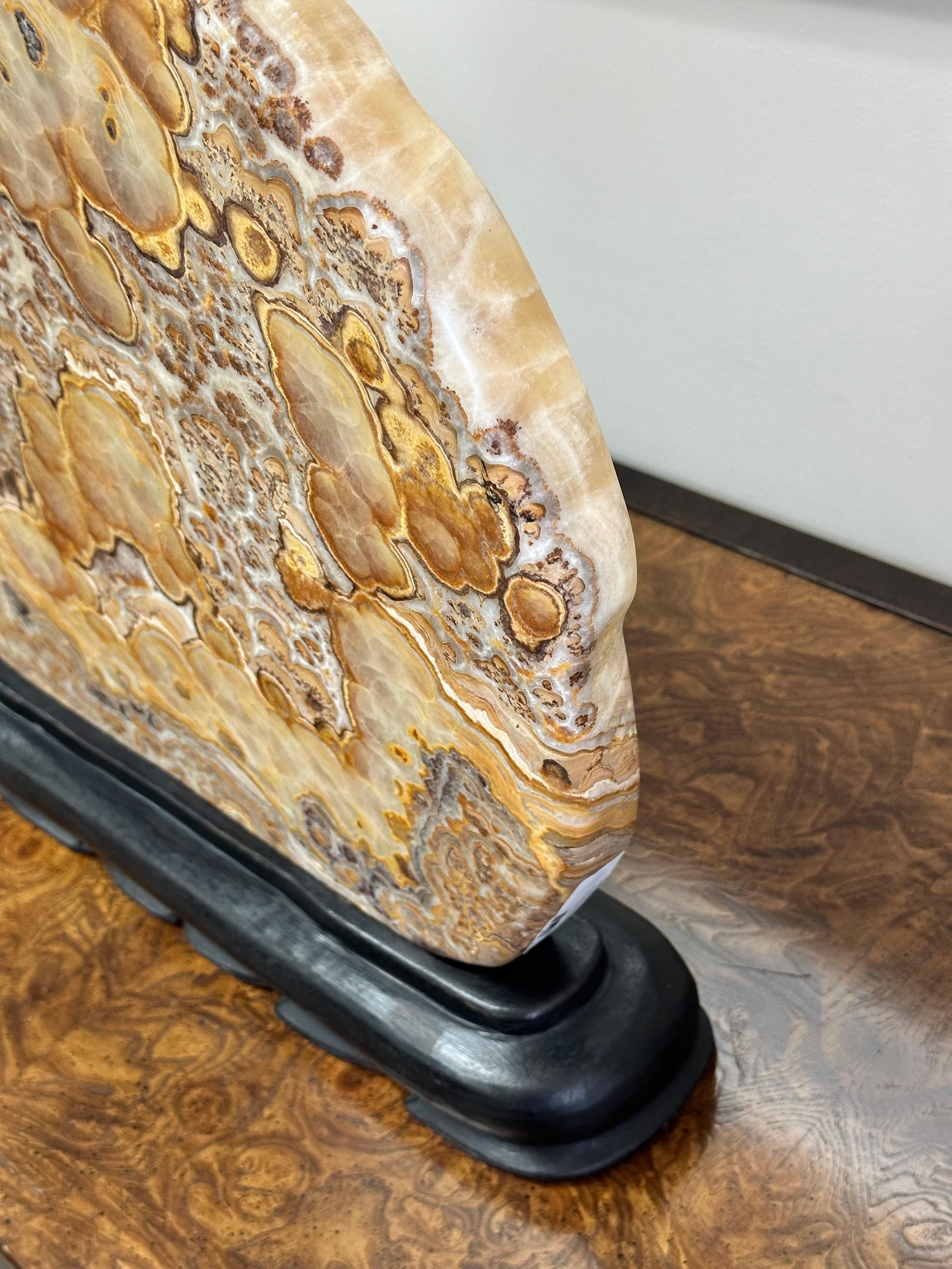 American Very Large Natural Onyx Stone Sculpture on Carved Wooden Base  For Sale
