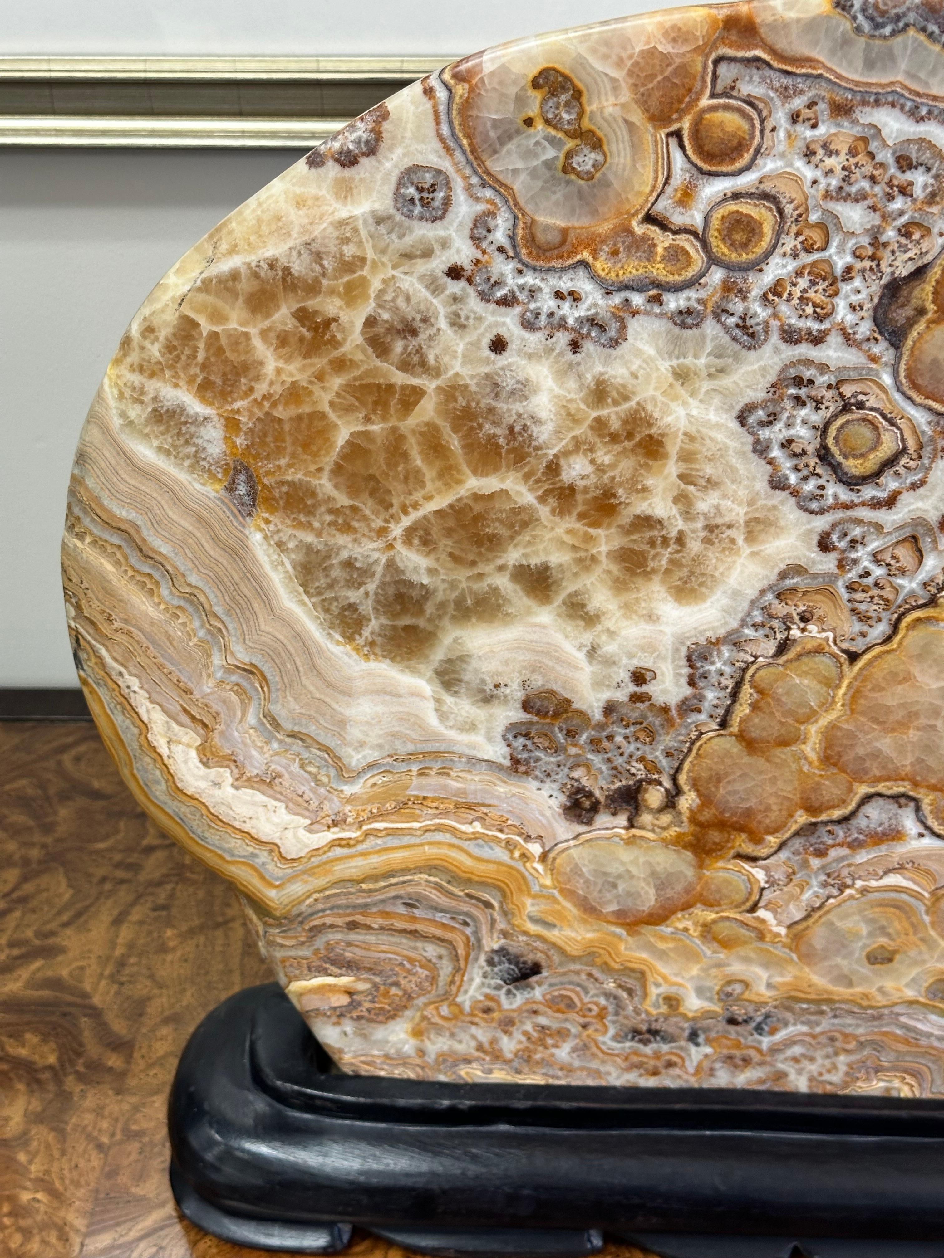 Very Large Natural Onyx Stone Sculpture on Carved Wooden Base  In Good Condition For Sale In Skokie, IL
