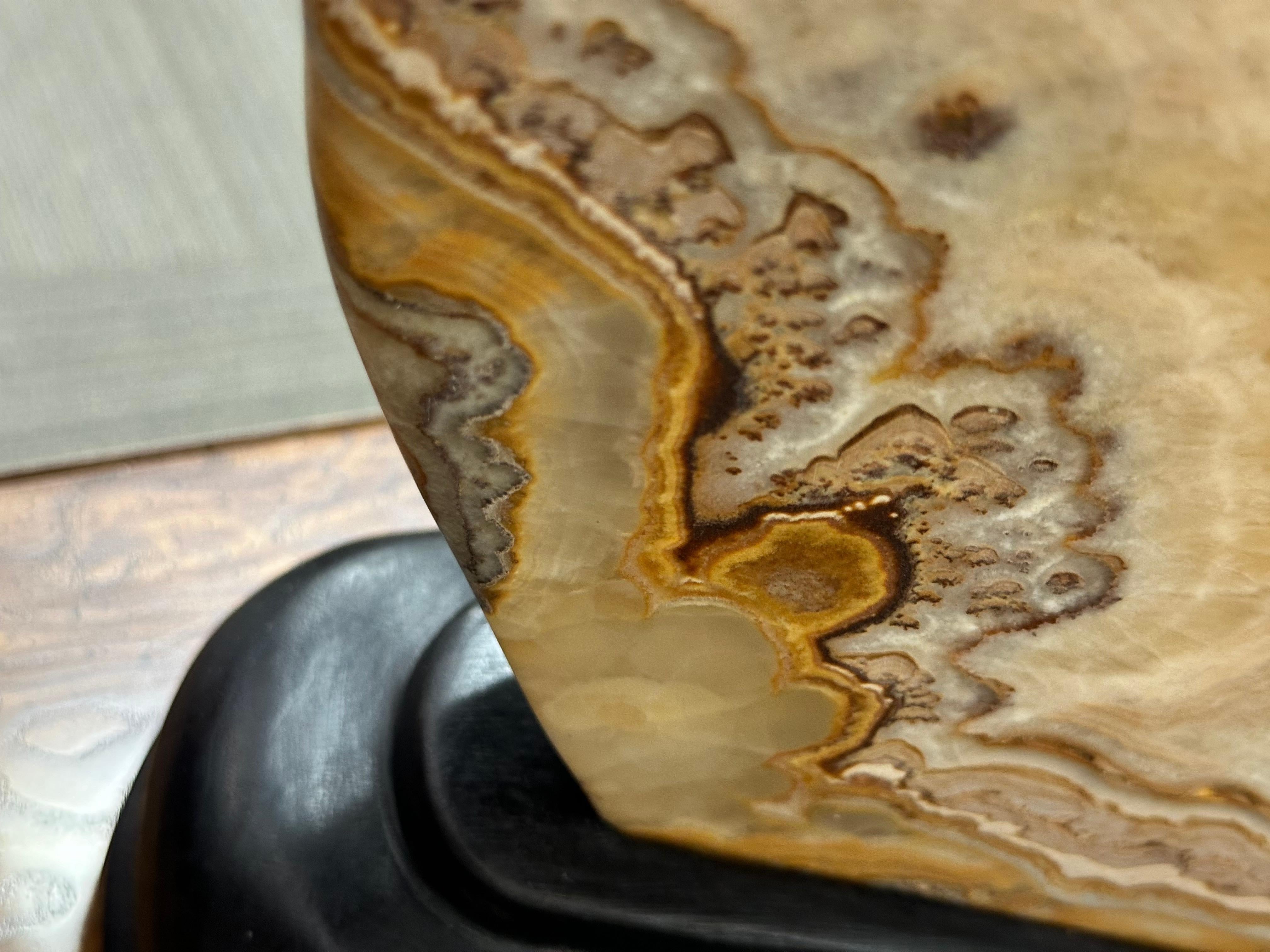 20th Century Very Large Natural Onyx Stone Sculpture on Carved Wooden Base  For Sale
