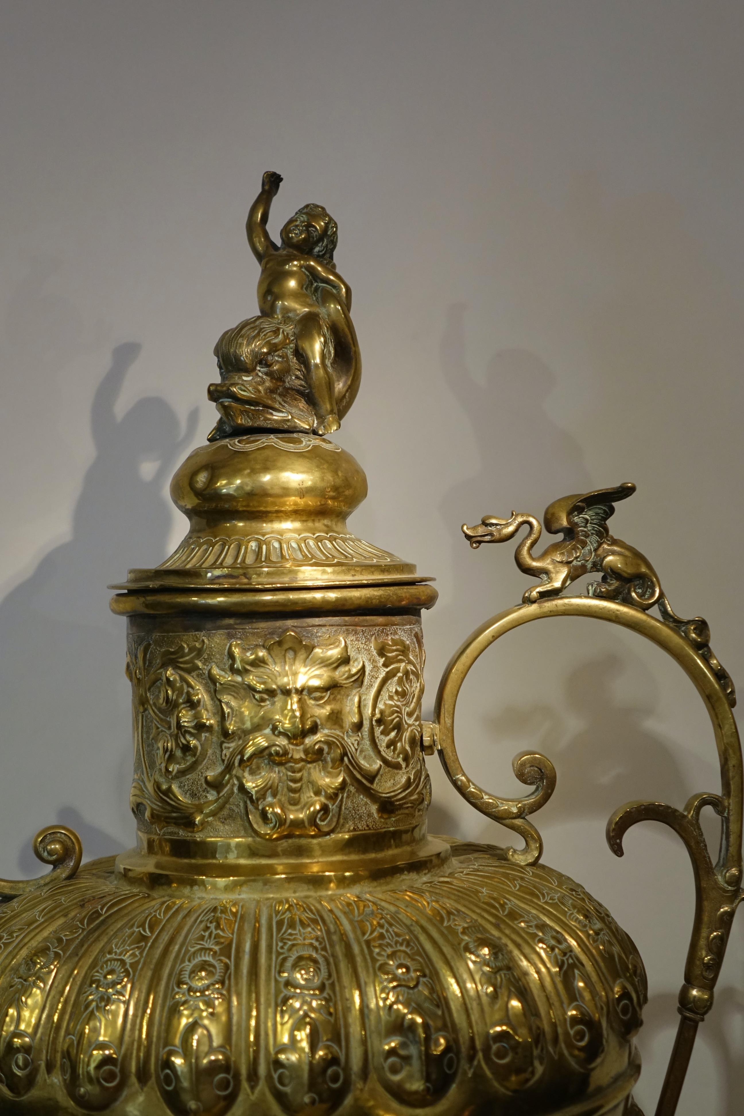 Napoleon III Very large Neo-Renaissance Brass Ewer, 1880 For Sale