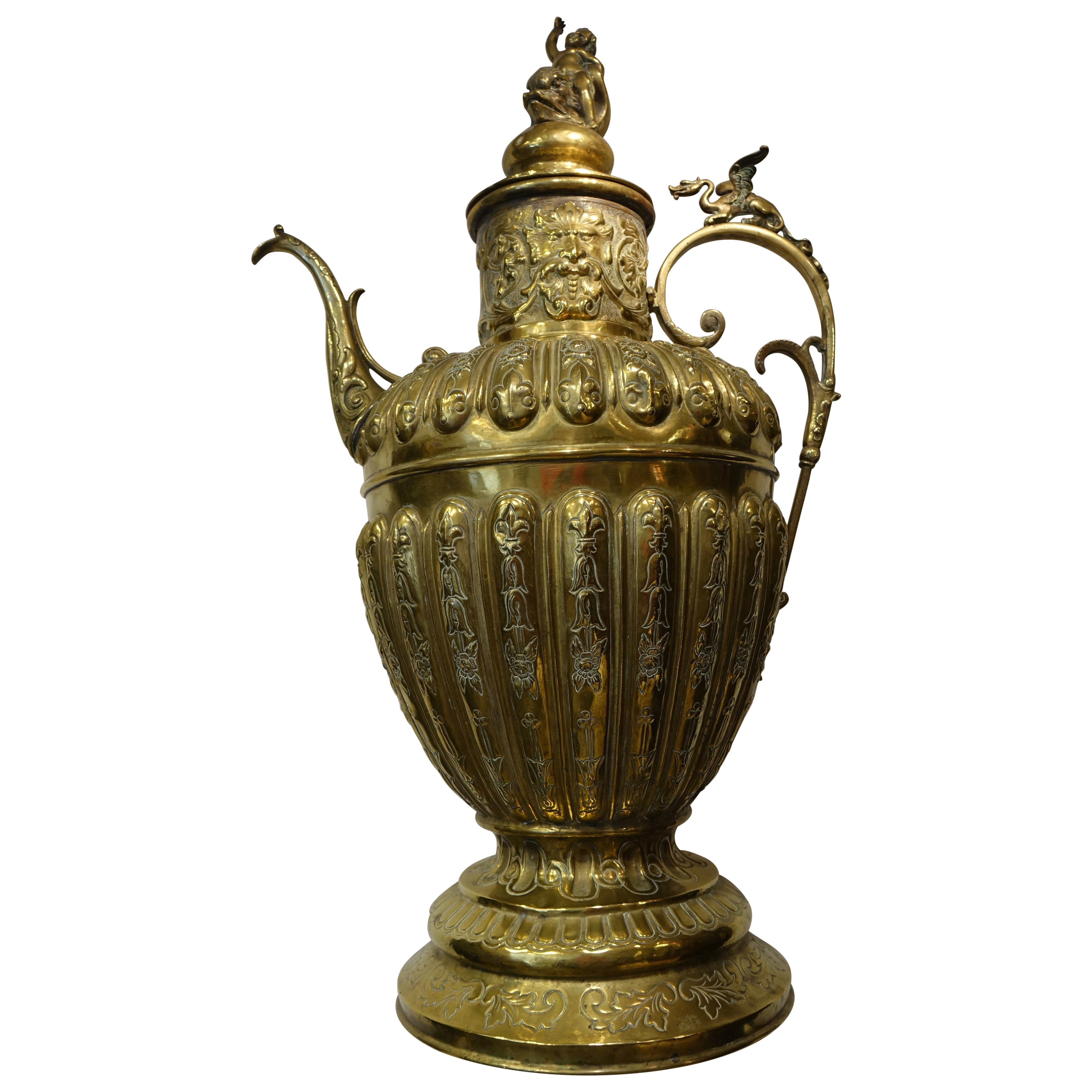 Very large Neo-Renaissance Brass Ewer, 1880