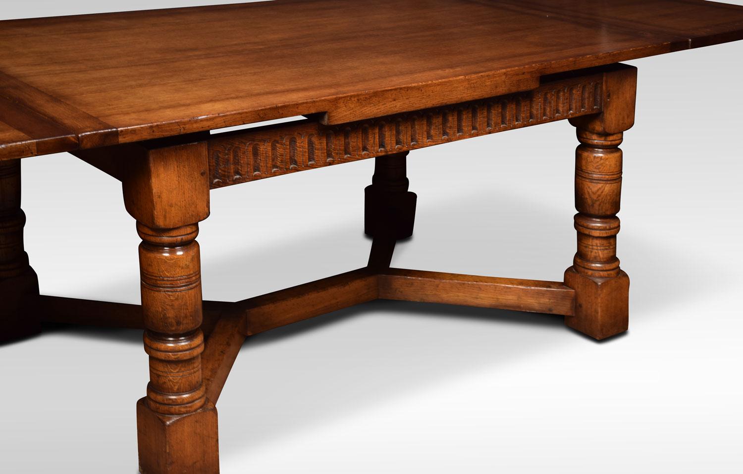 20th Century Very Large Oak Draw Leaf Refectory Table
