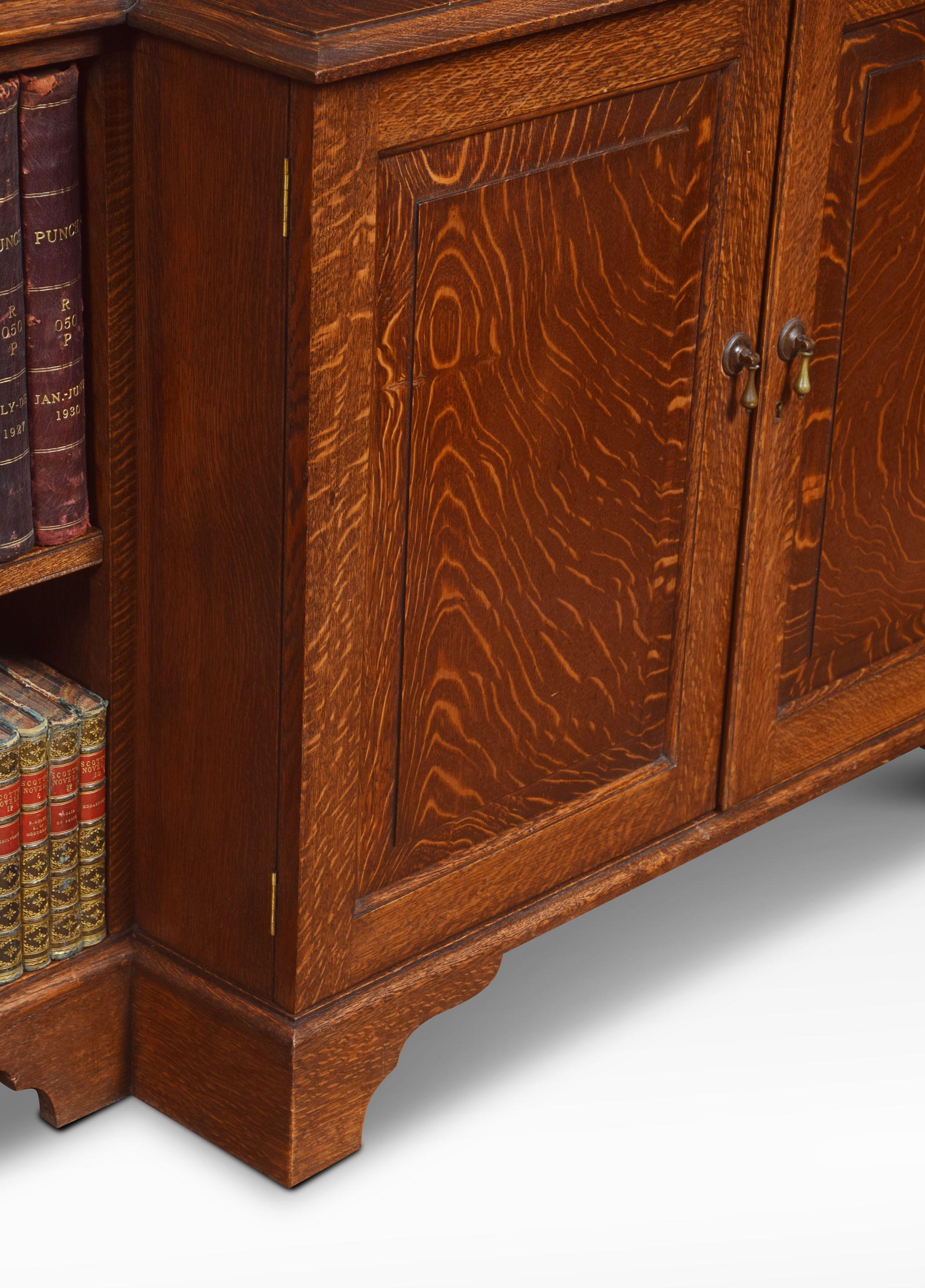 Very Large Oak Dwarf Breakfront Bookcase 1
