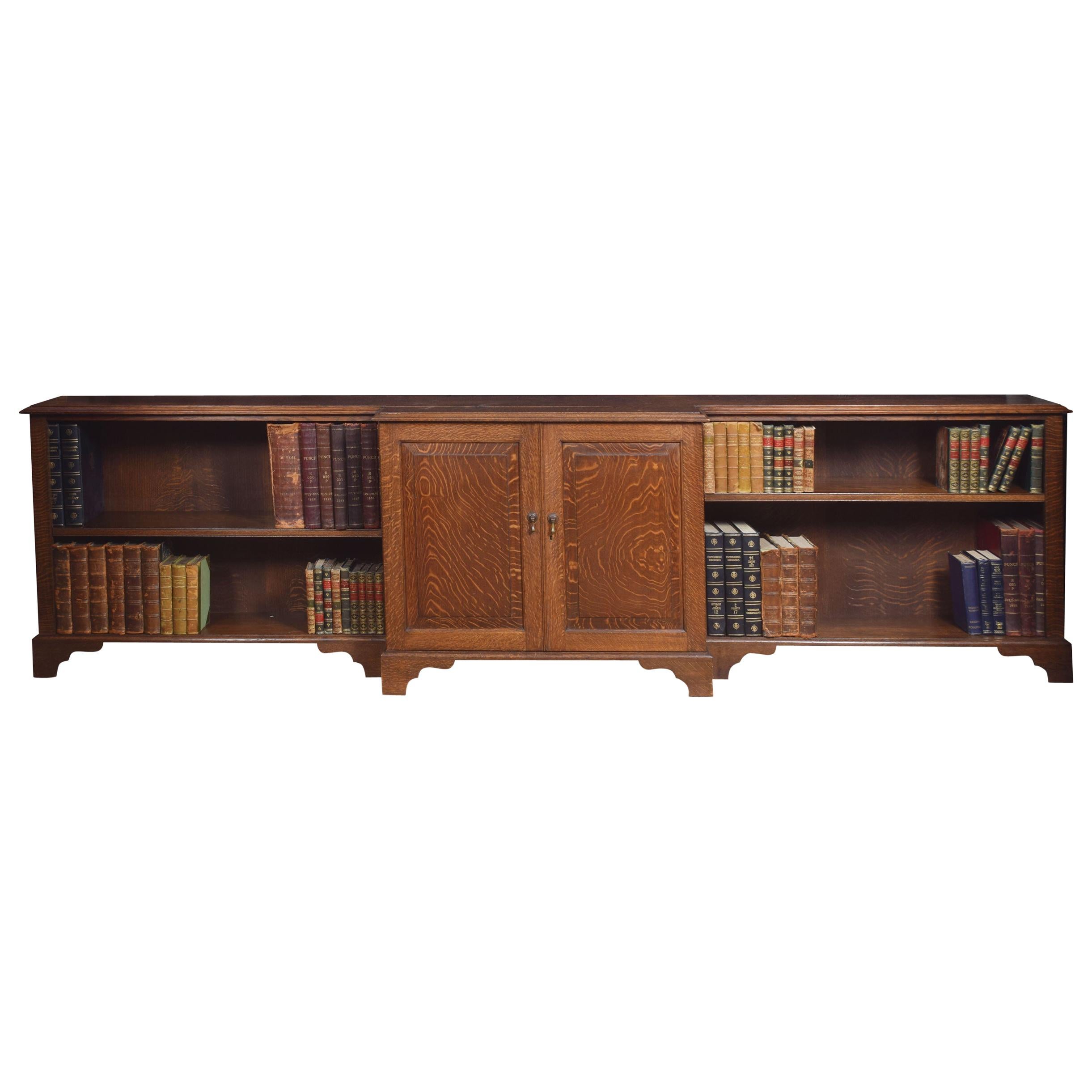 Very Large Oak Dwarf Breakfront Bookcase
