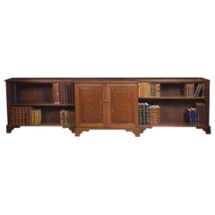 Very Large Oak Dwarf Breakfront Bookcase