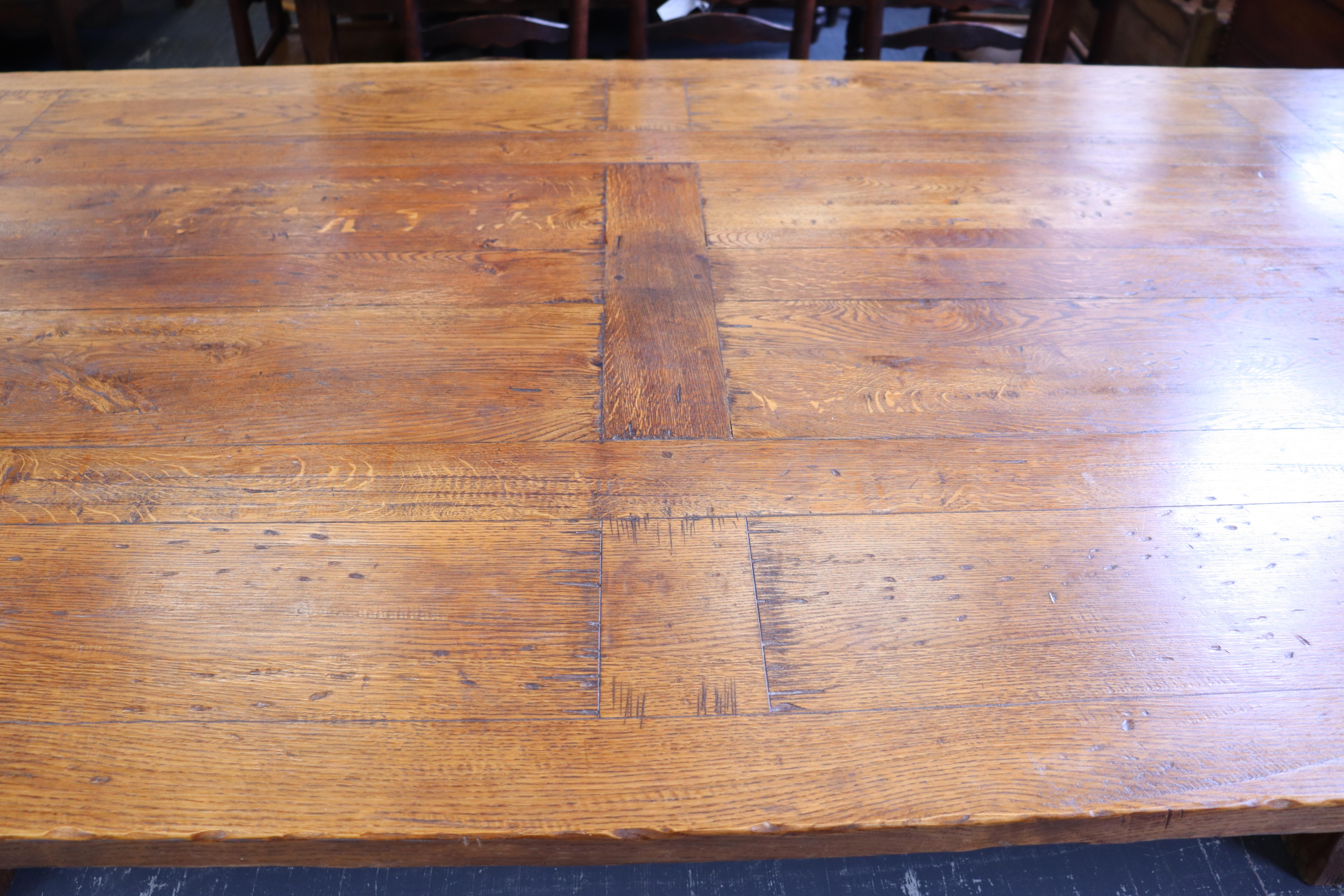 French Very Large Oak Farm Table, Secret Drawers For Sale