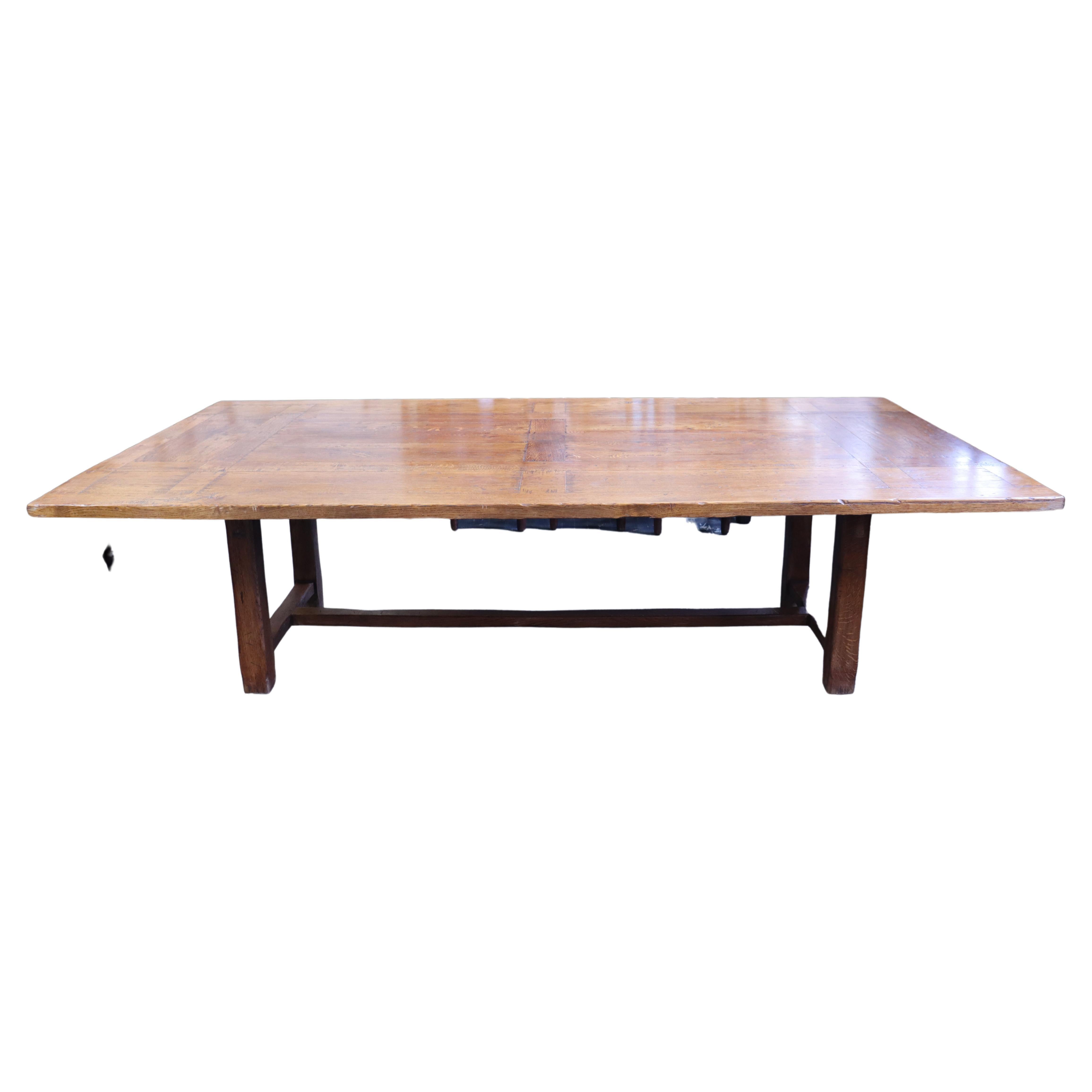 Very Large Oak Farm Table, Secret Drawers For Sale