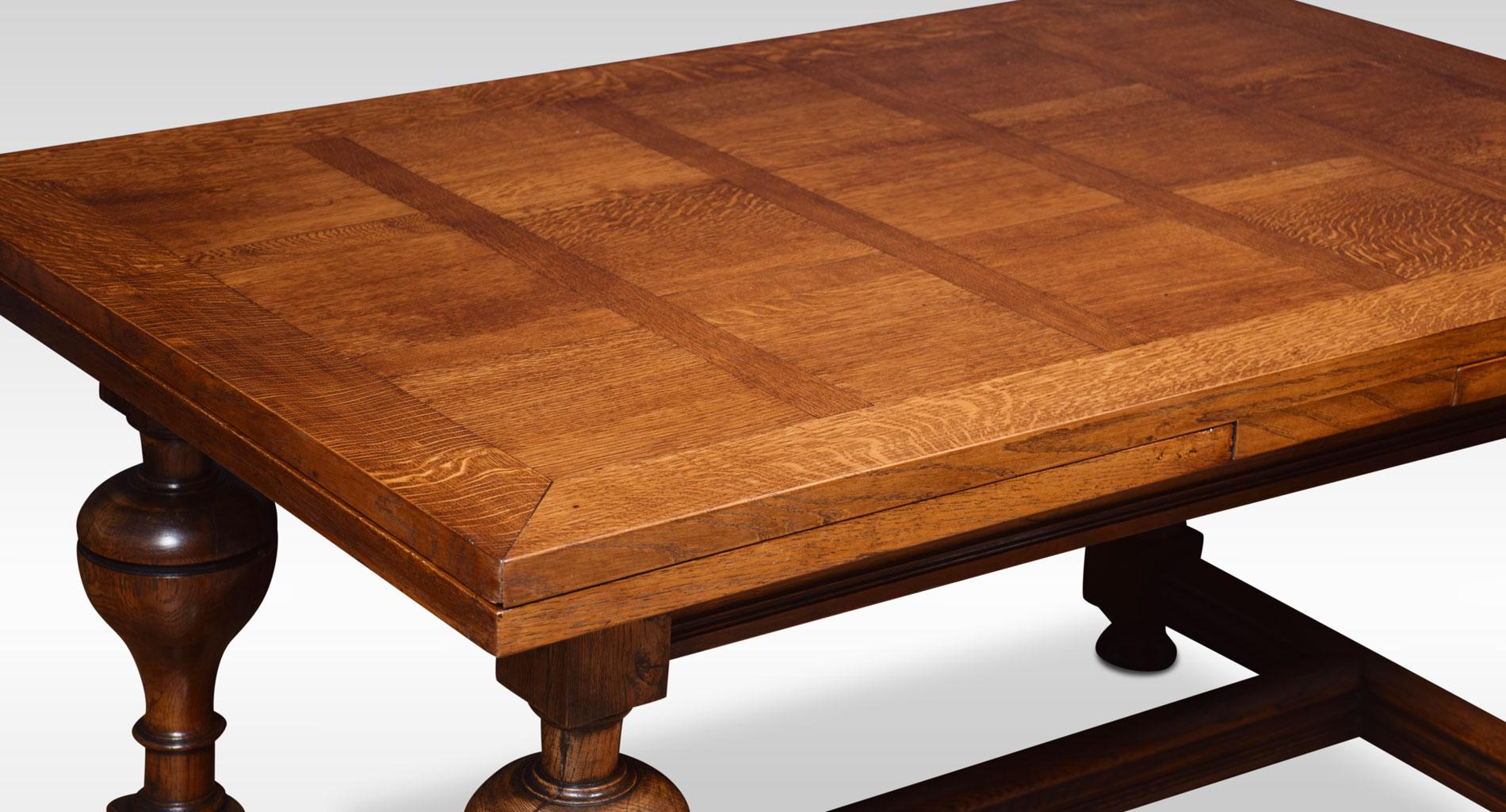 British Very Large Oak Parquetry Top Draw-Leaf Refectory Table