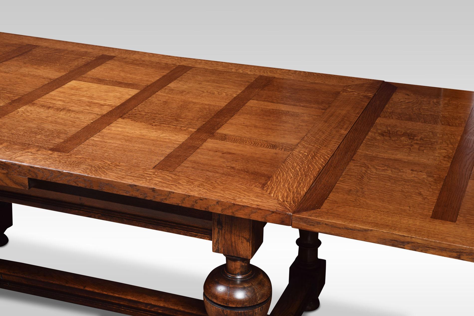 20th Century Very Large Oak Parquetry Top Draw-Leaf Refectory Table