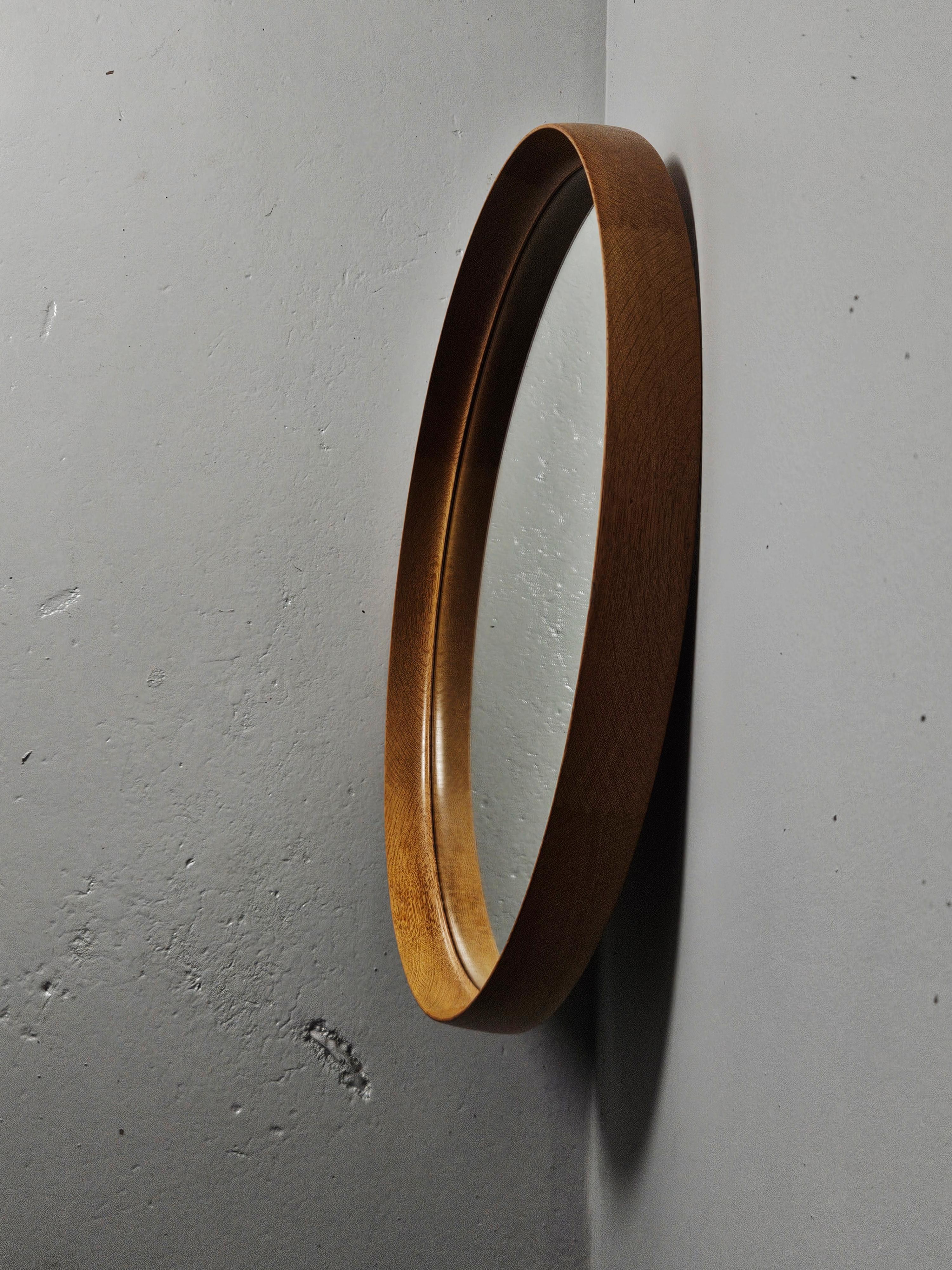 Very large oak wall mirror by Uno & Östen Kristiansson for Luxus, Sweden, 1960s For Sale 1