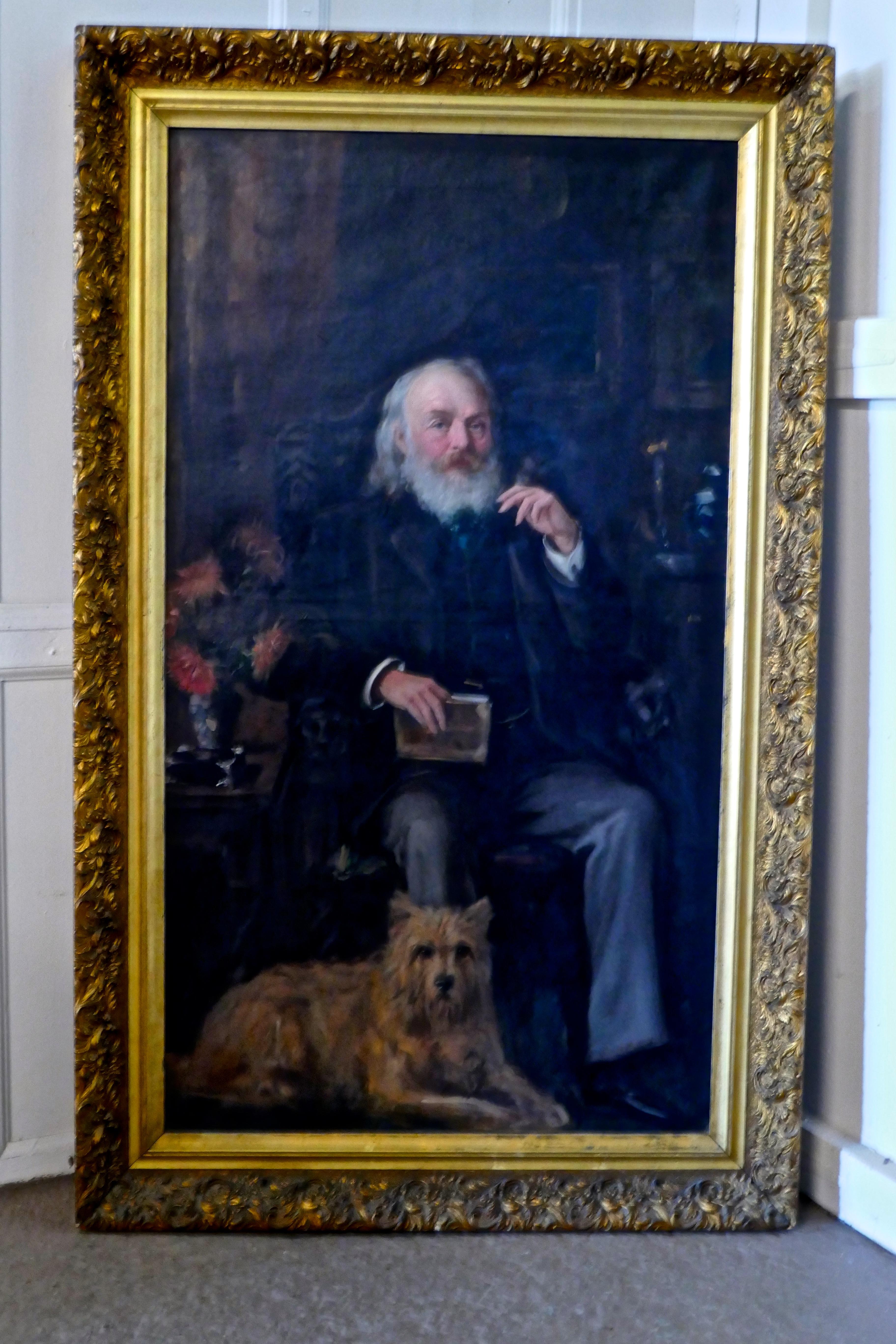 Very Large Oil Painting, Portrait of an Old Gentleman and His dog 5
