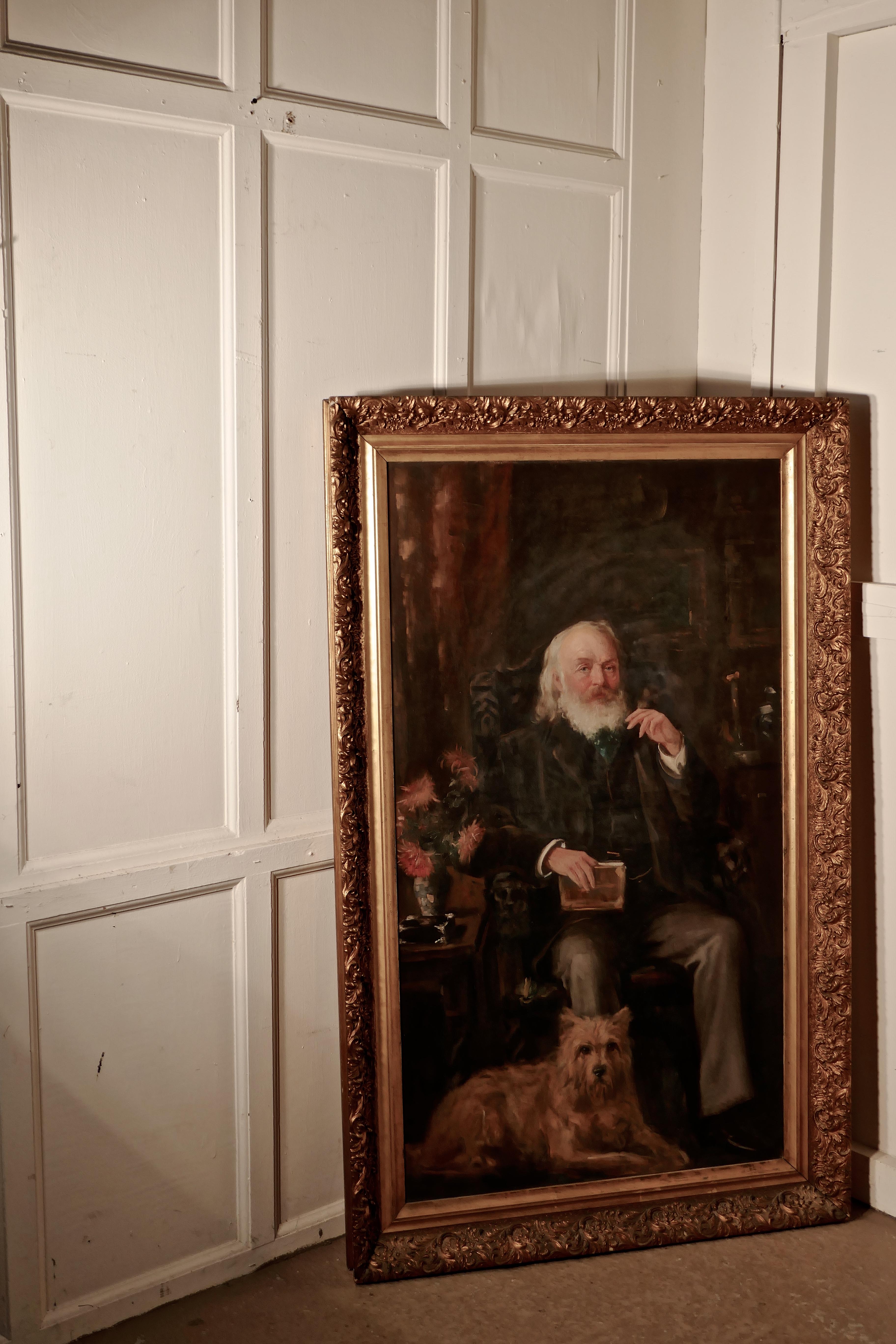 Very Large Oil Painting, Portrait of an Old Gentleman and His dog 3