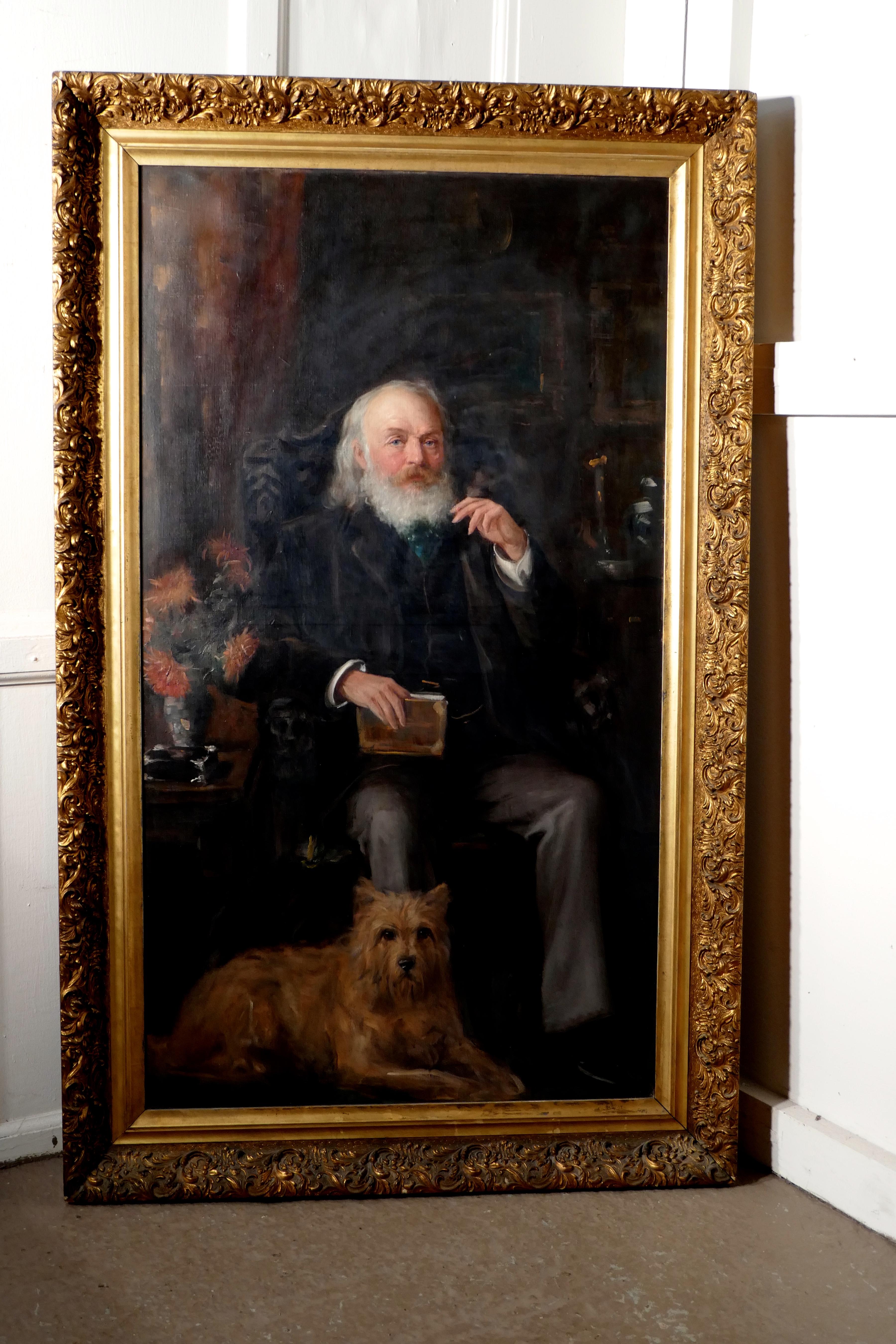 Very Large Oil Painting, Portrait of an Old Gentleman and His dog 4