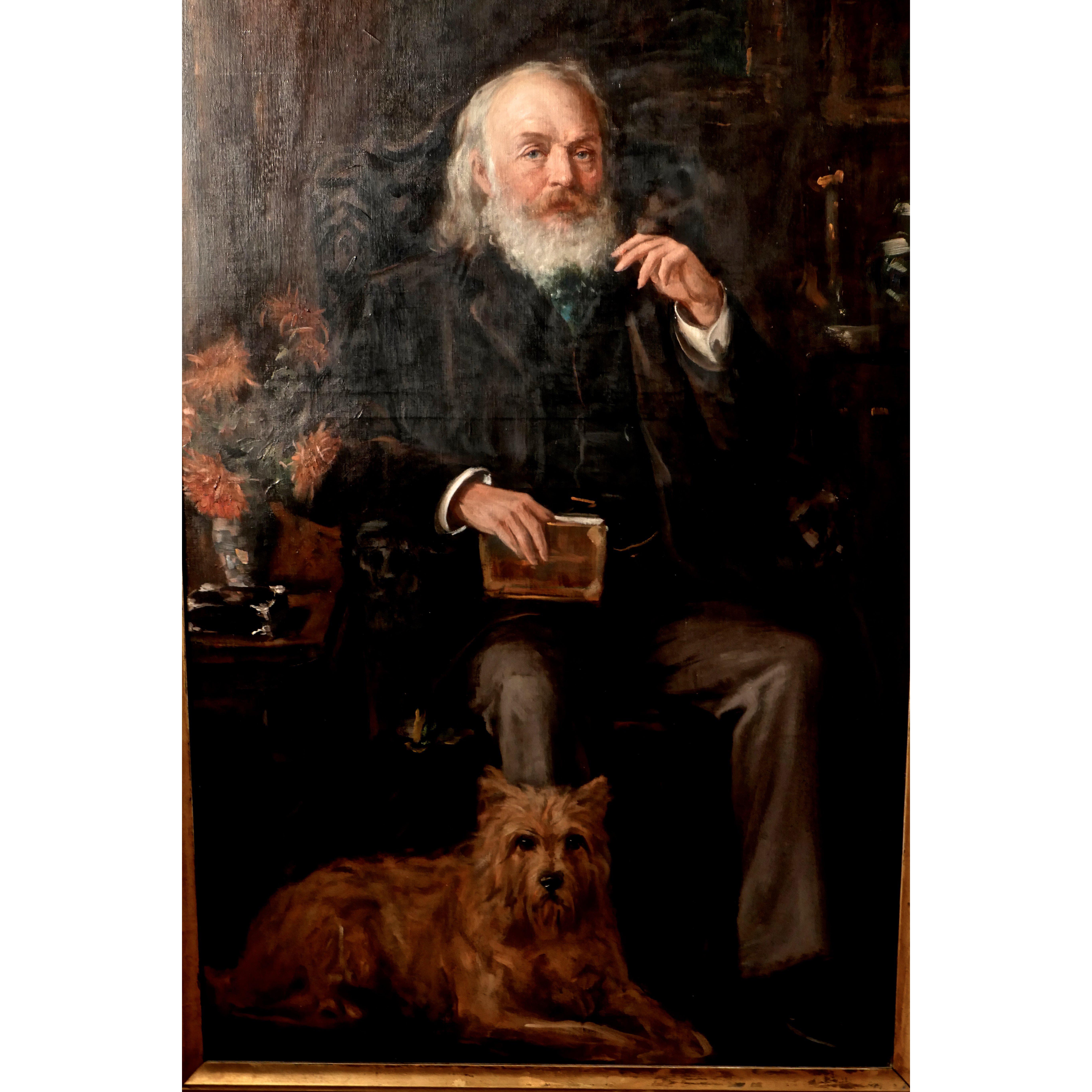 Very Large Oil Painting, Portrait of an Old Gentleman and His dog