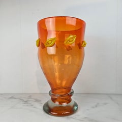 Very Large Orange Italian Glass Vase with Yellow Dots