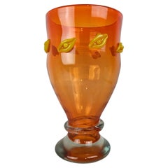 Very Large Orange Italian Glass Vase with Yellow Dots