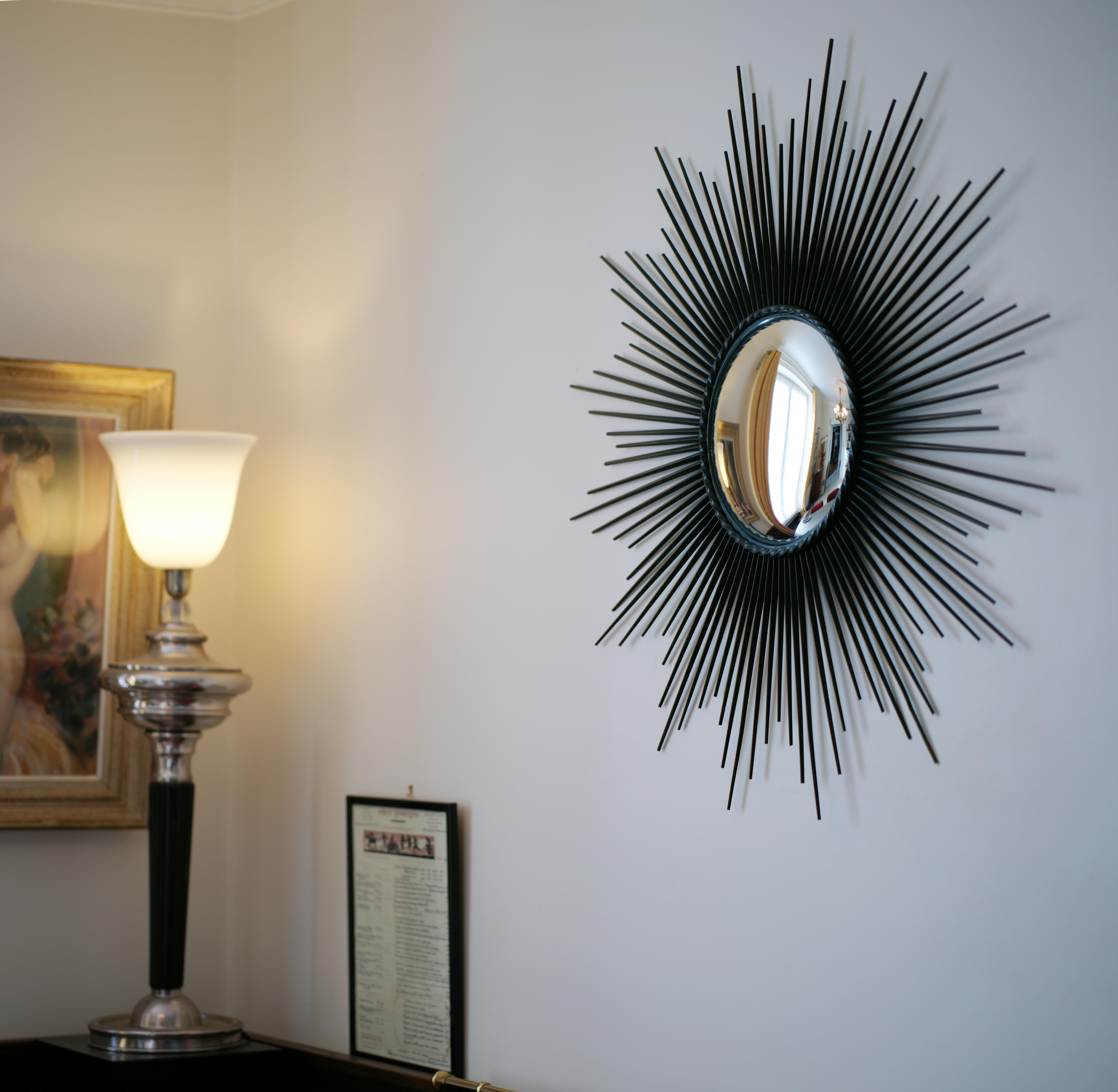 Mid-Century Modern Très grand miroir mural original CHATY Sun, années 1950 100.5cm 39.6