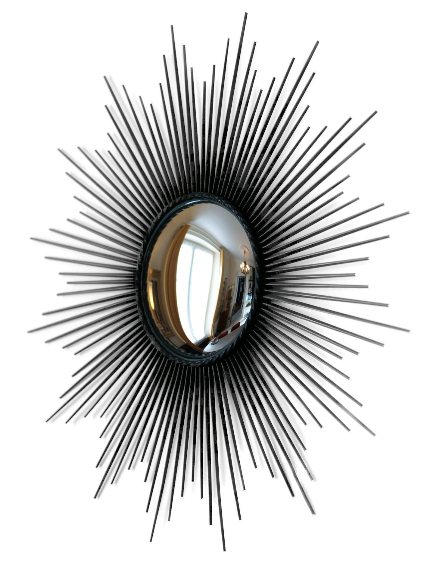 Très grand miroir mural original CHATY Sun, années 1950 100.5cm 39.6